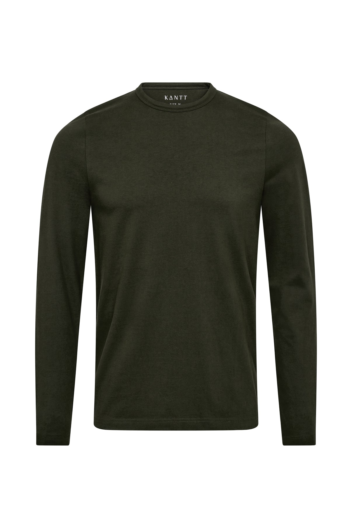 Langærmet t-shirt i mørkegrøn bomuld med rund hals og tætsiddende pasform.