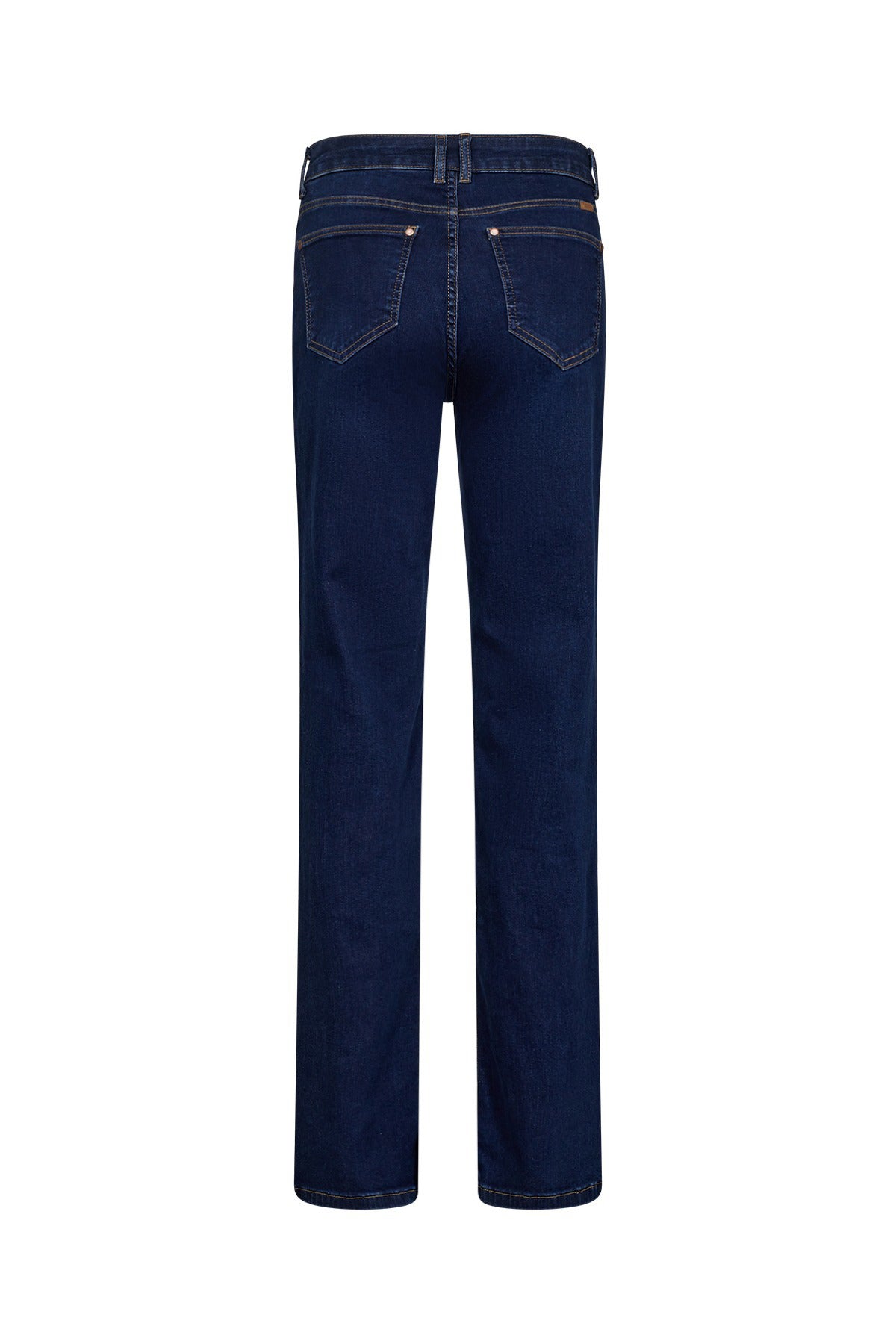 Blå stonewashed jeans med lige ben og strækbar pasform set bagfra.