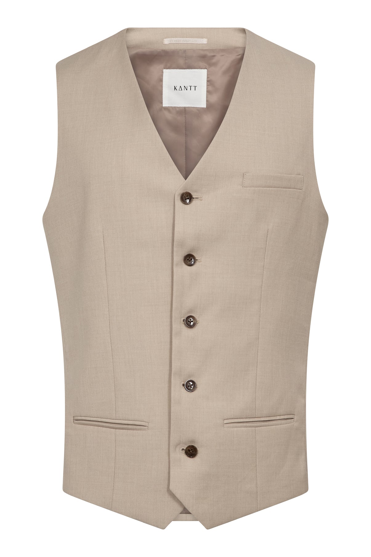 Beige herrevest med paspolerede lommer og knapper foran i tidløst design.