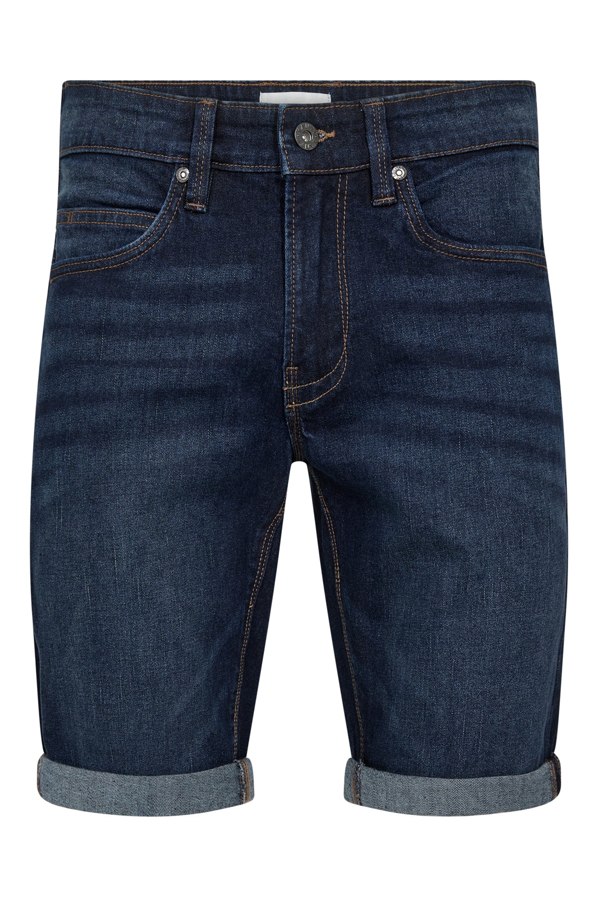 Mørkeblå denimshorts med opbagte ben og klassiske lommer i komfortabel pasform.