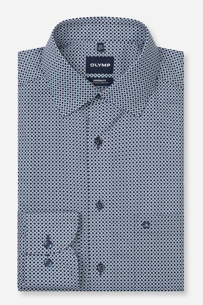 Langærmet bomuldsskjorte med mønsterprint i modern fit