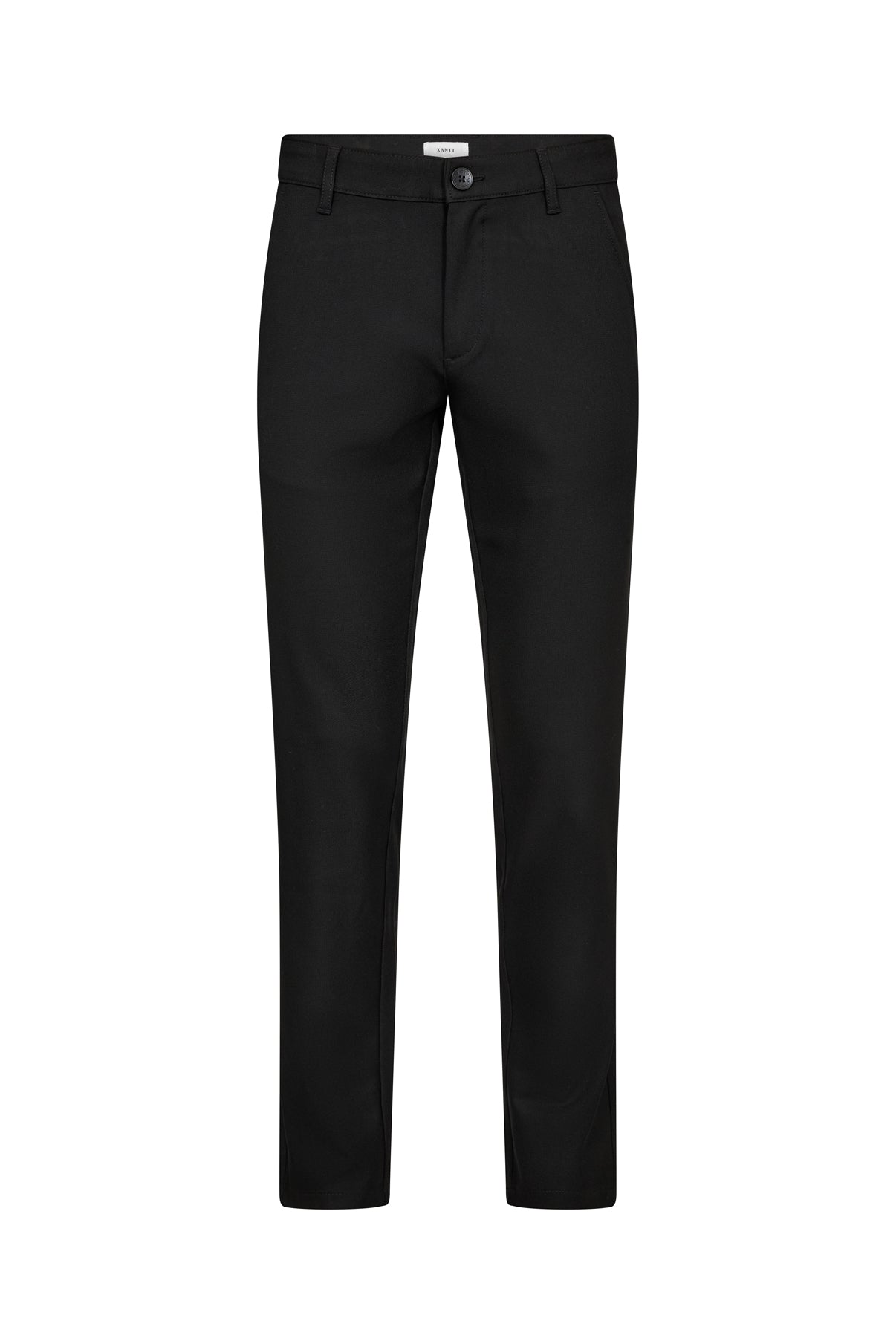 Sort tapered fit bukser med stræk og knappelukning foran.