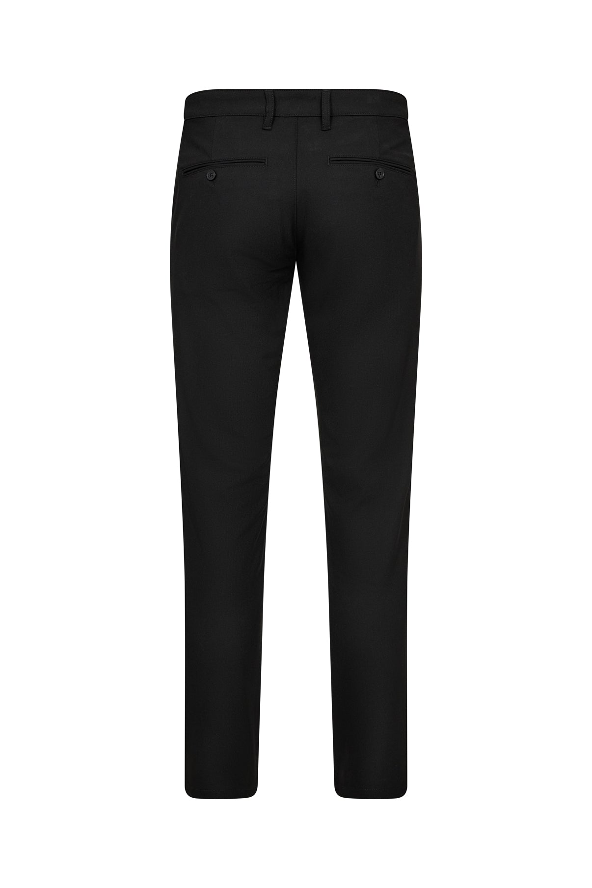 Sort tapered fit bukser med stræk og sidelommer bagpå.