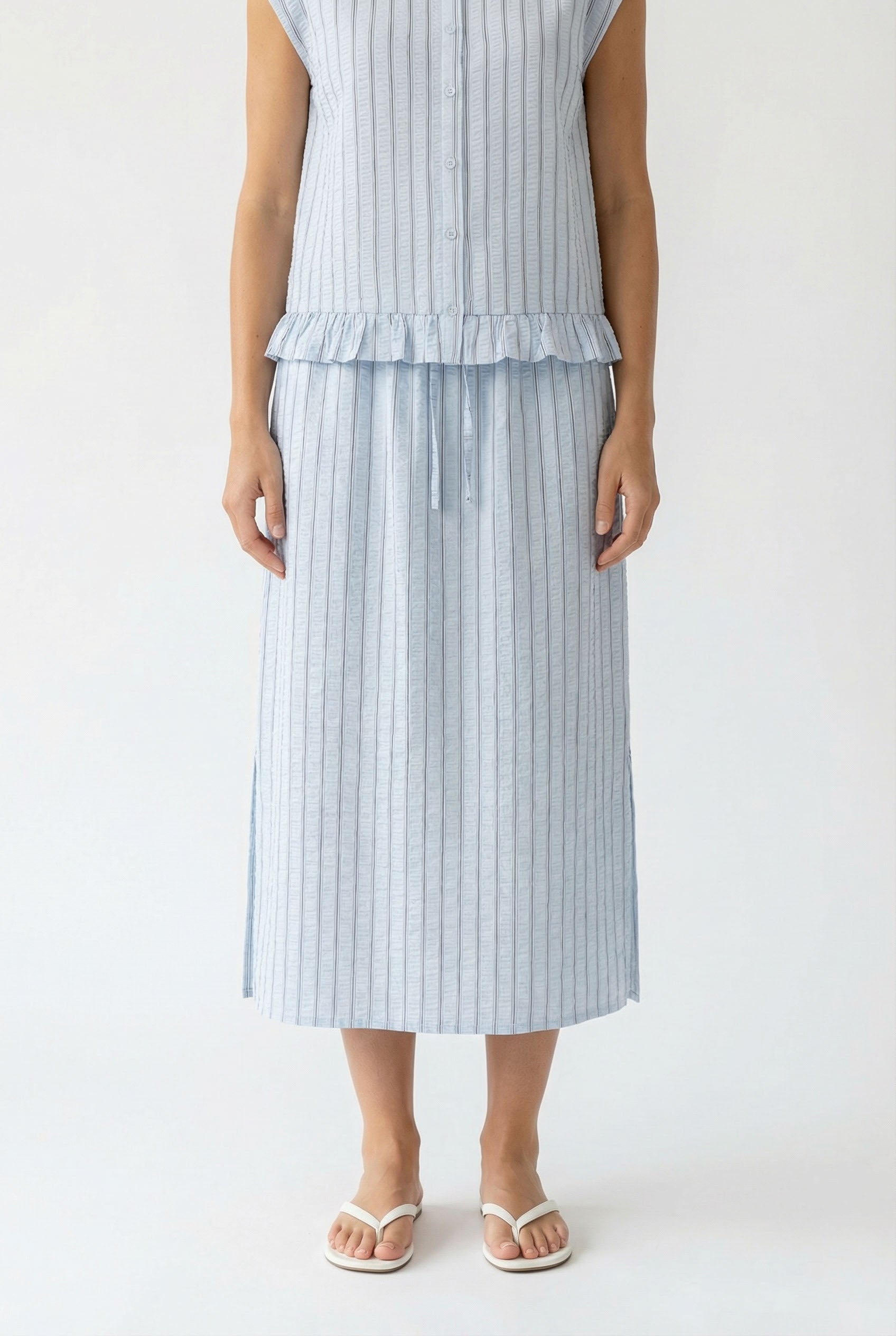 Filina - Lang nederdel med strib og bindebånd