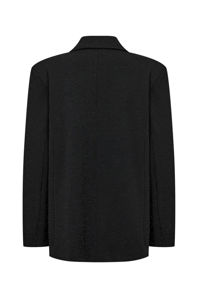 Sort blazer i jet black med glimmereffekt, reverskrave og langærmer, vist bagfra.