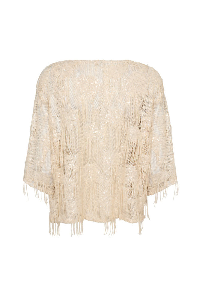 Jen - Bluse med pailletter og frynser
