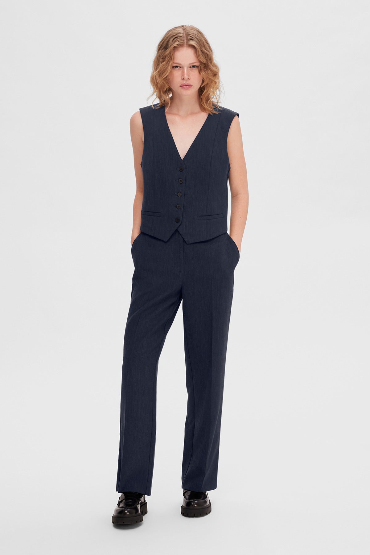 SELECTED FEMME SLFRITA MW WIDE PANT DARK SAP MEL NOOS