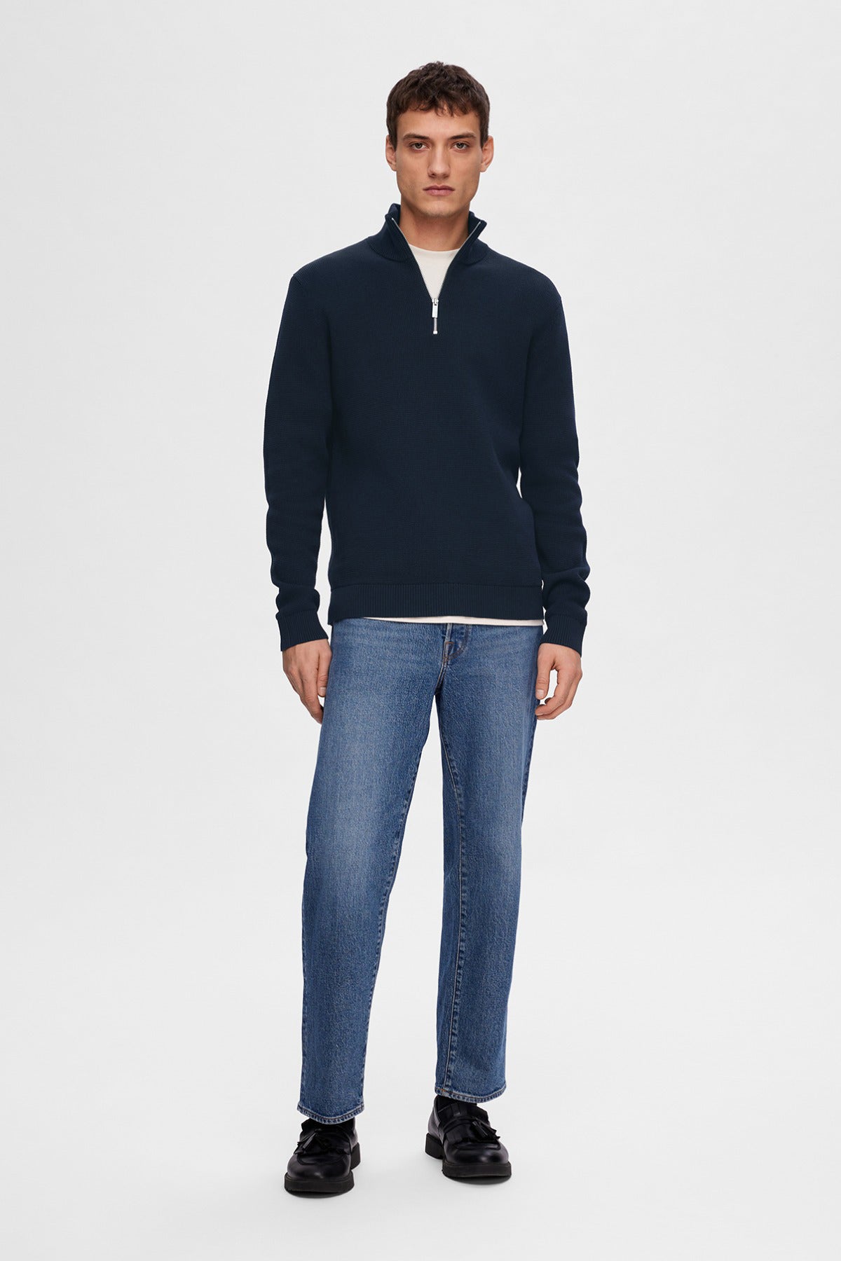 SELECTED HOMME SLHDANE LS KNIT STRUCTURE HALF ZIP NOOS