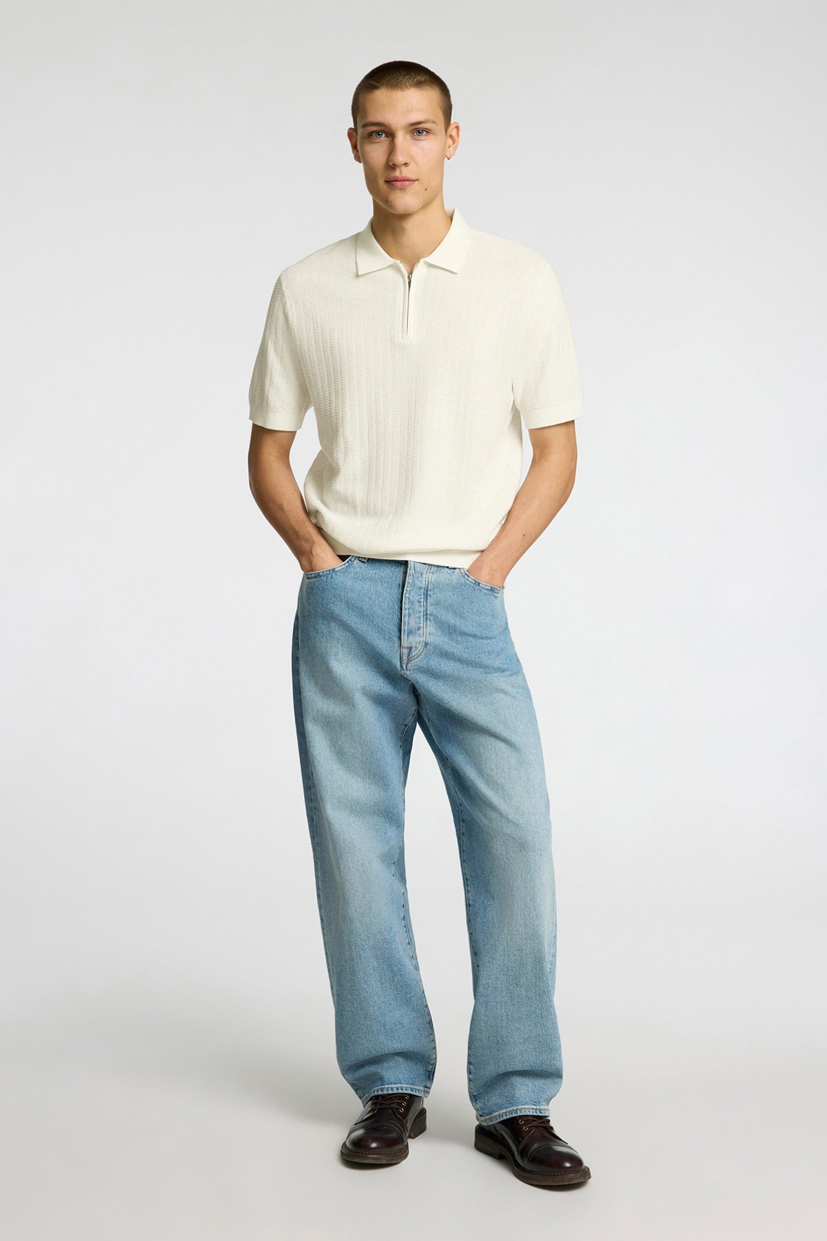 SLHCRAN - Kortærmet strik polo med zip