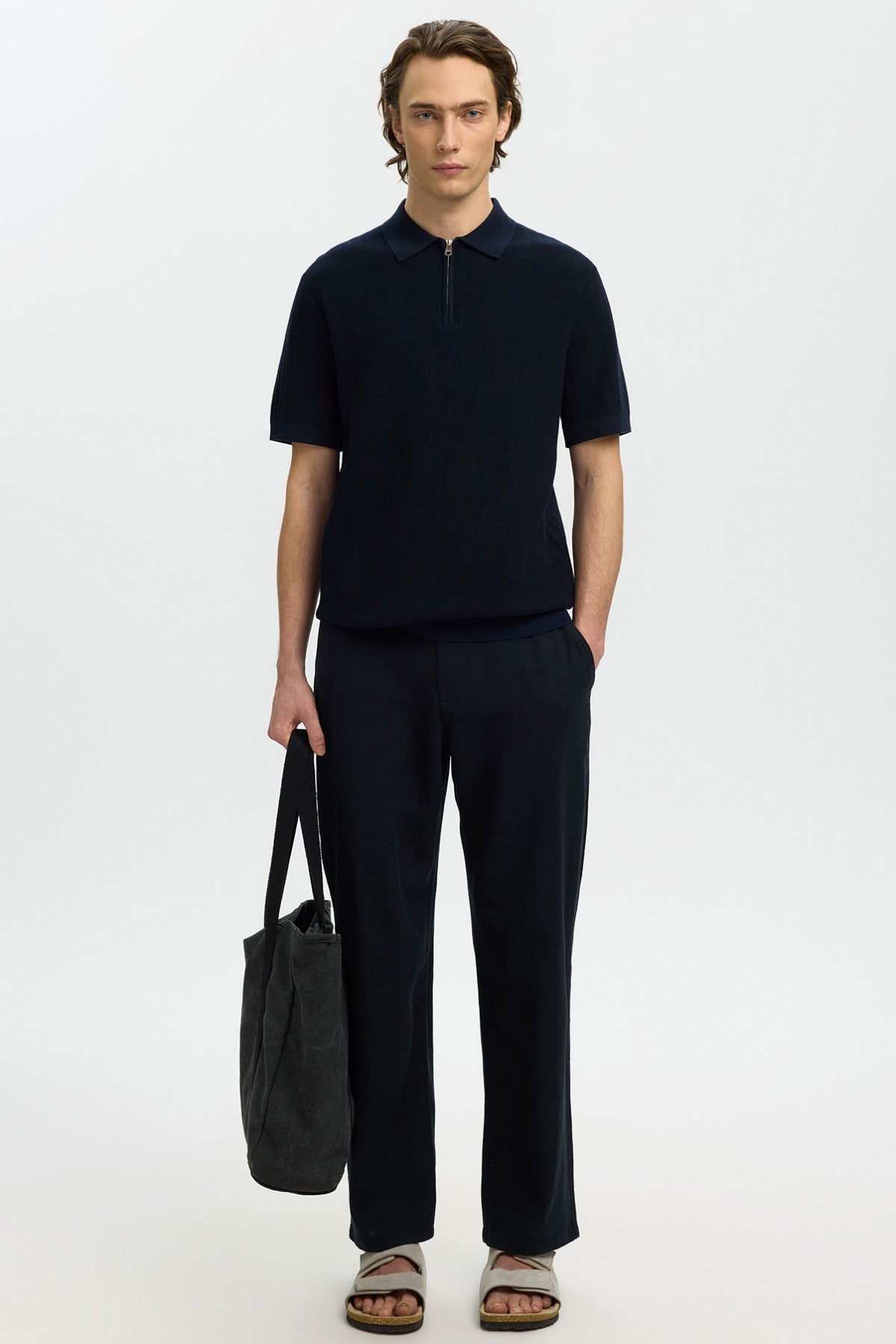 SLHCRAN - Kortærmet strik polo med zip