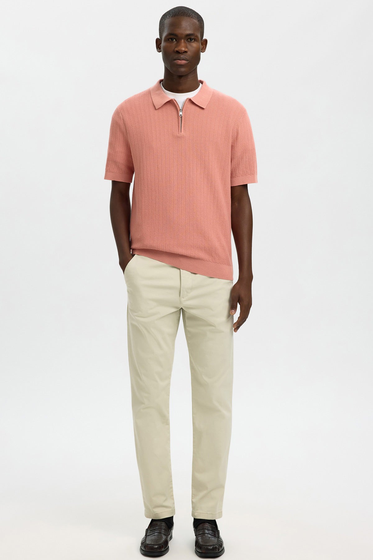 SLHCRAN - Kortærmet strik polo med zip