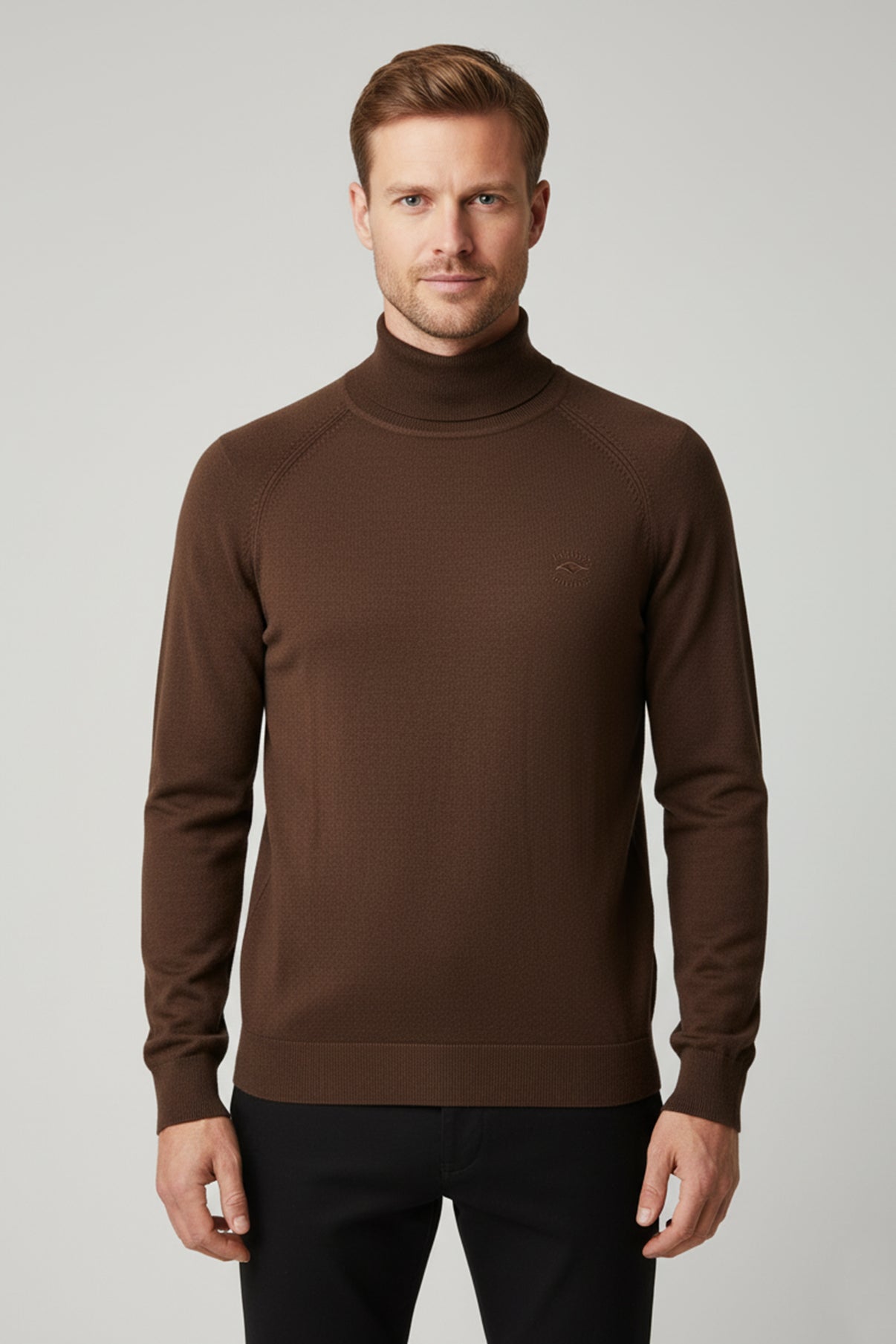 Langærmet rullekrave strik i bomuldsblanding