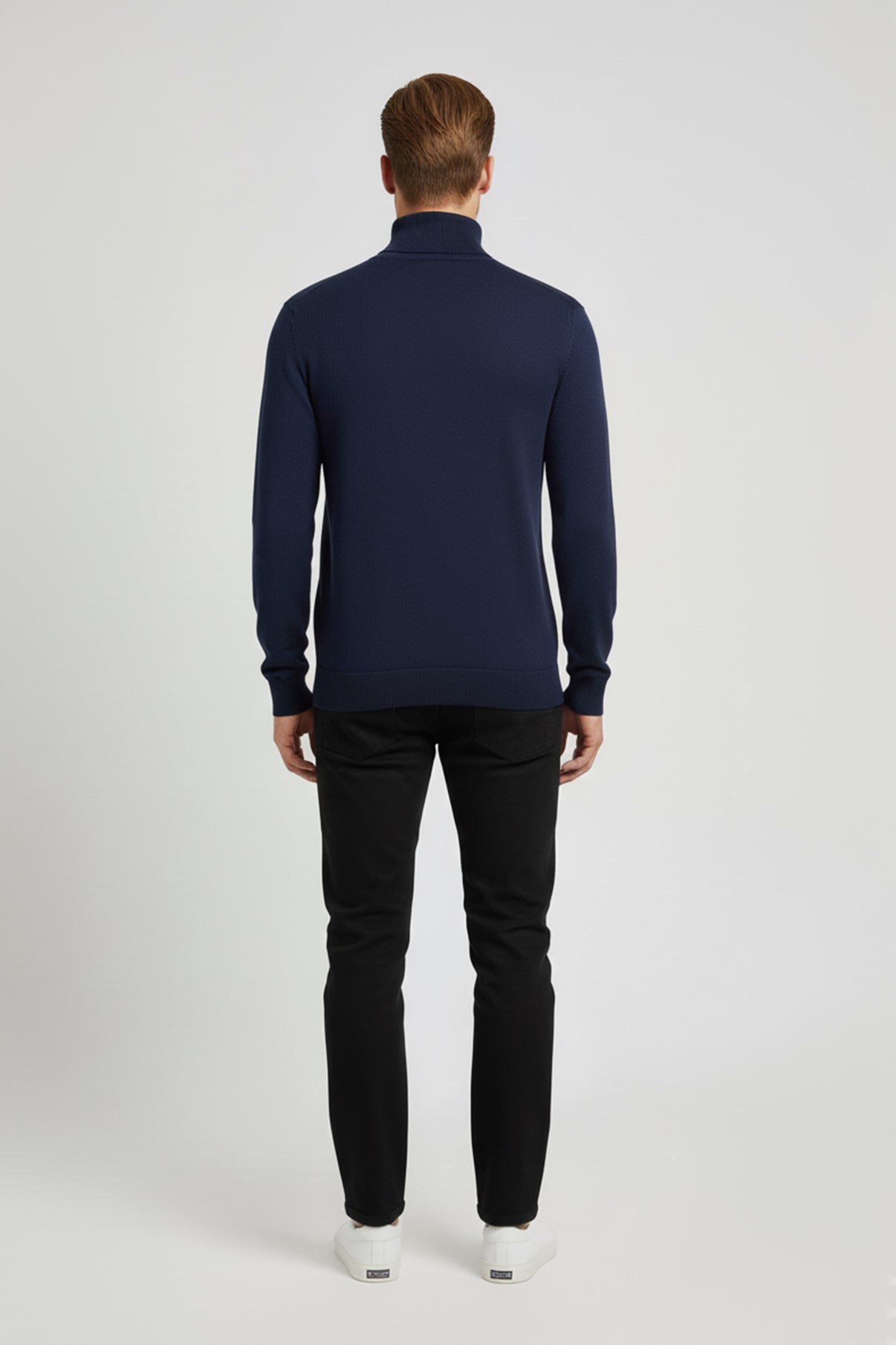 Langærmet rullekrave strik i bomuldsblanding