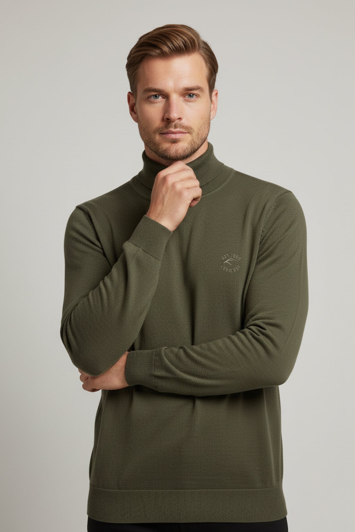 Langærmet rullekrave strik i bomuldsblanding