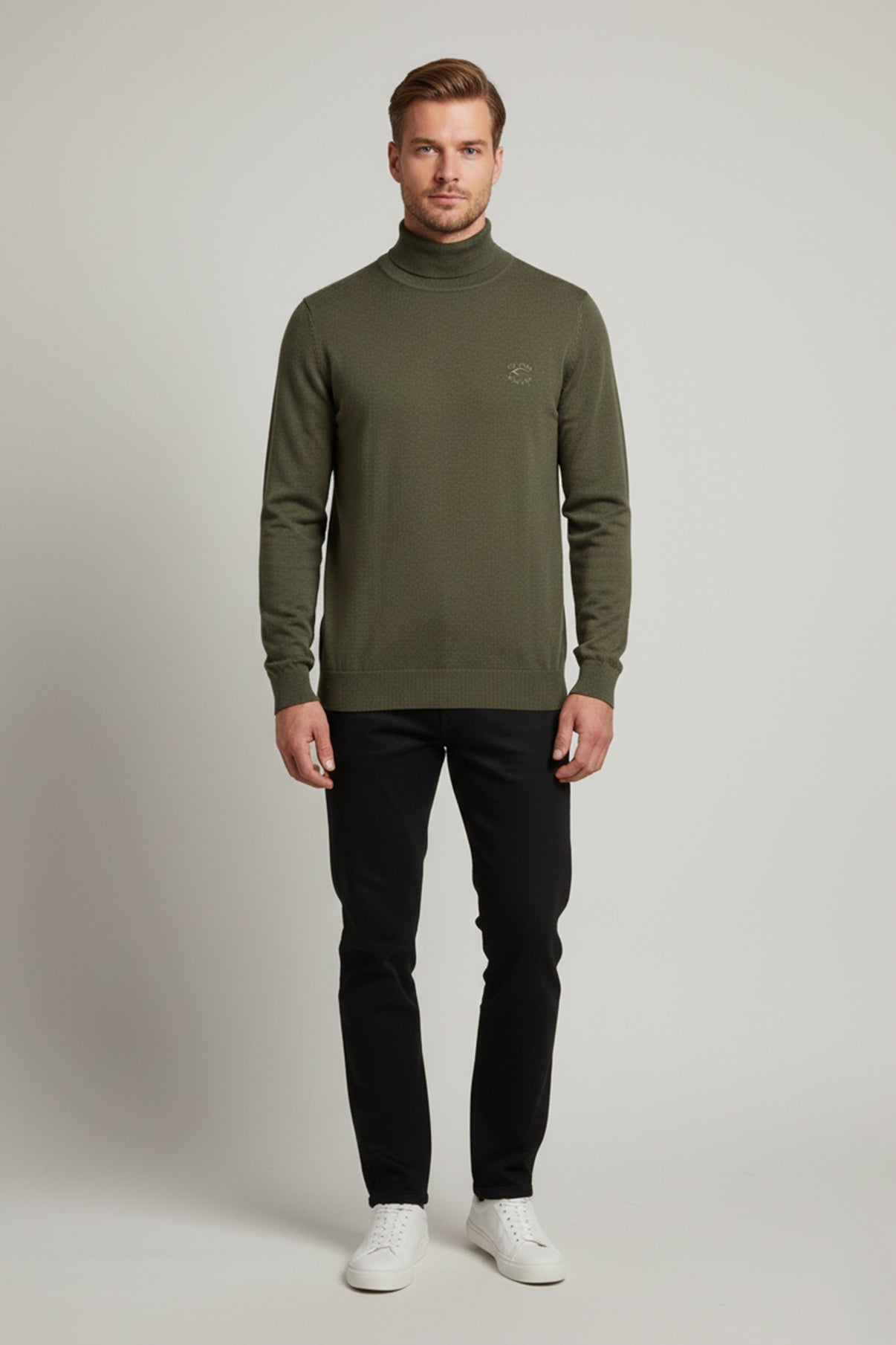 Langærmet rullekrave strik i bomuldsblanding