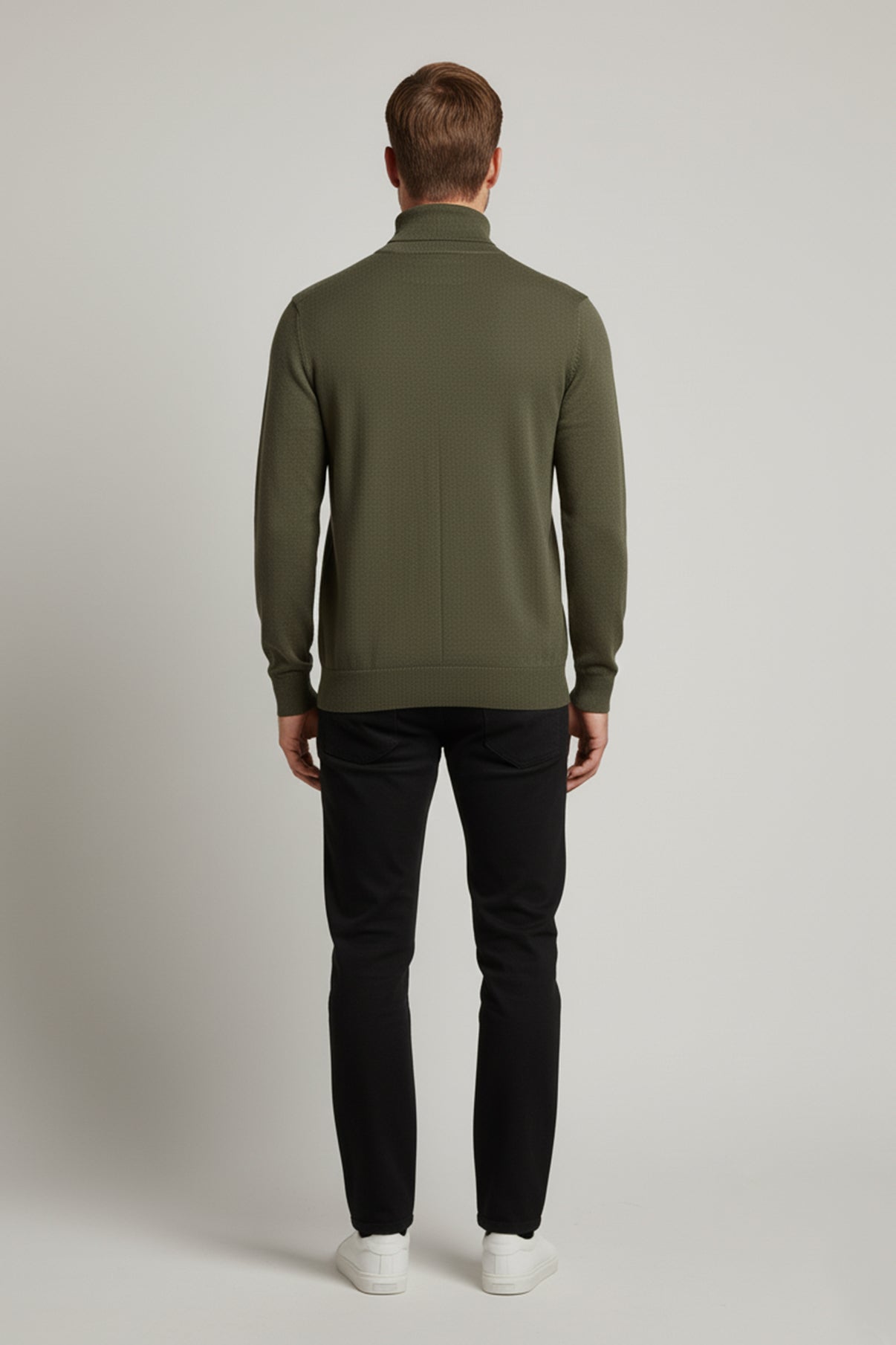 Langærmet rullekrave strik i bomuldsblanding