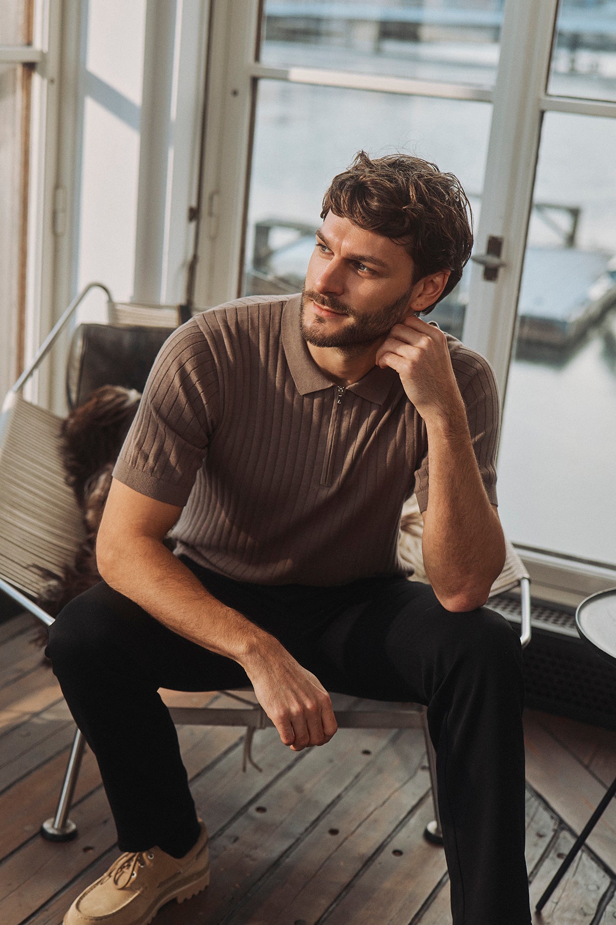 Niels SS - Kortærmet strik polo med lynlås