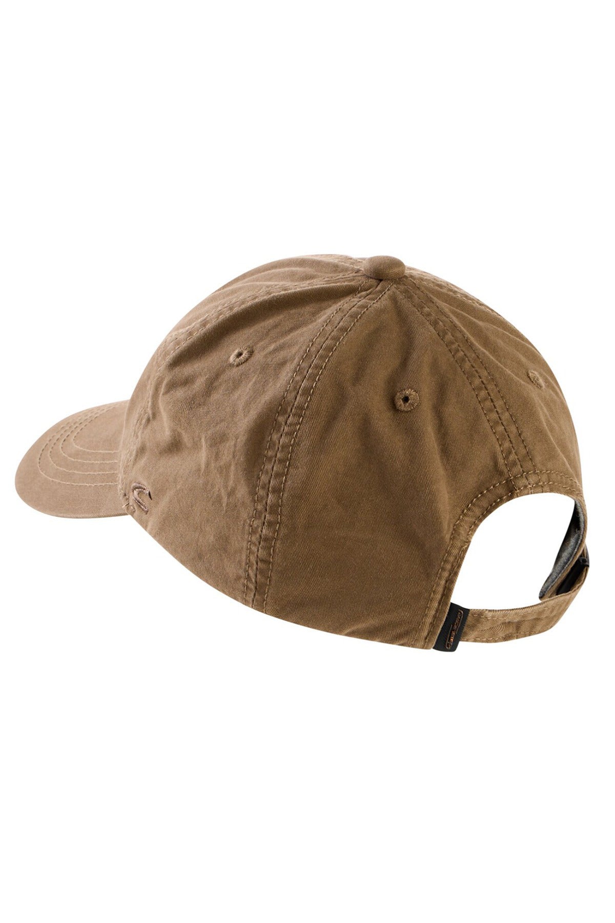 Brun klassisk bomulds cap med justerbar rem bagpå og ventilationshuller.