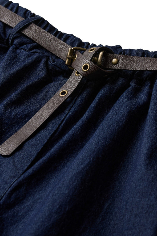 Løse denim bukser med elastisk talje og bælte