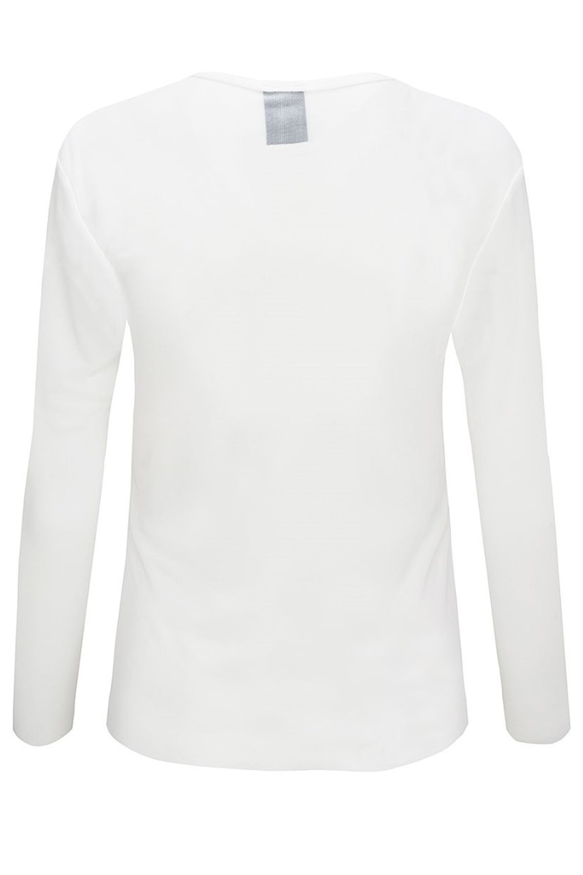 Hvid T-SHIRT L/Æ i let mesh med rund hals og enkle, lange ærmer.