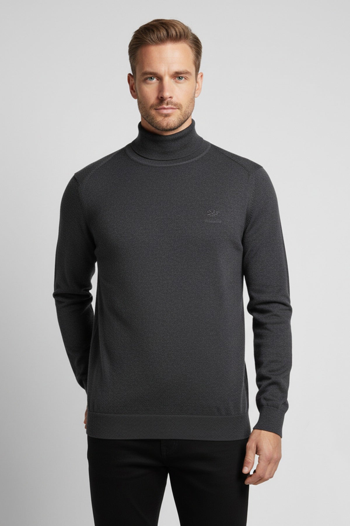 Langærmet rullekrave strik i bomuldsblanding