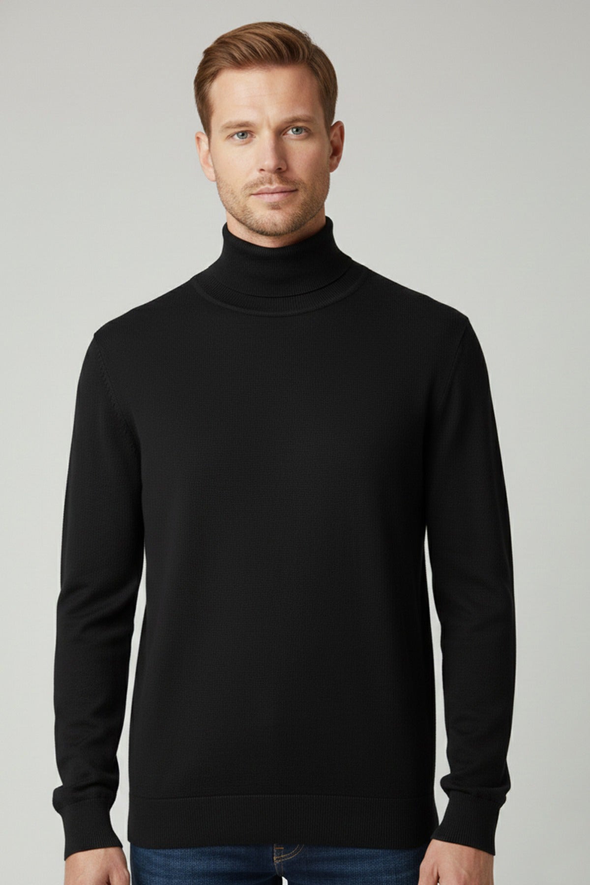 Langærmet rullekrave strik i bomuldsblanding