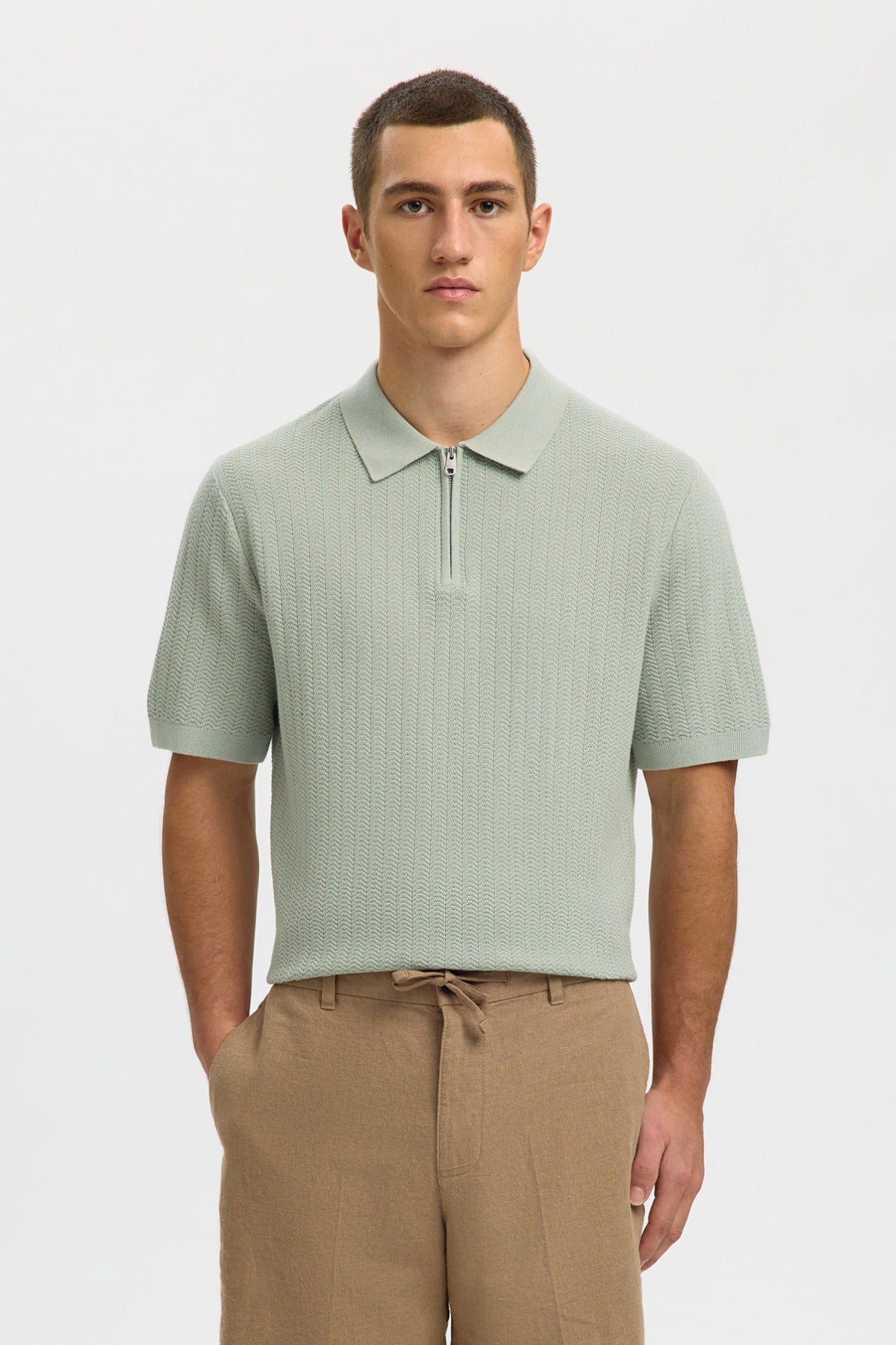 SLHCRAN - Kortærmet strik polo med zip