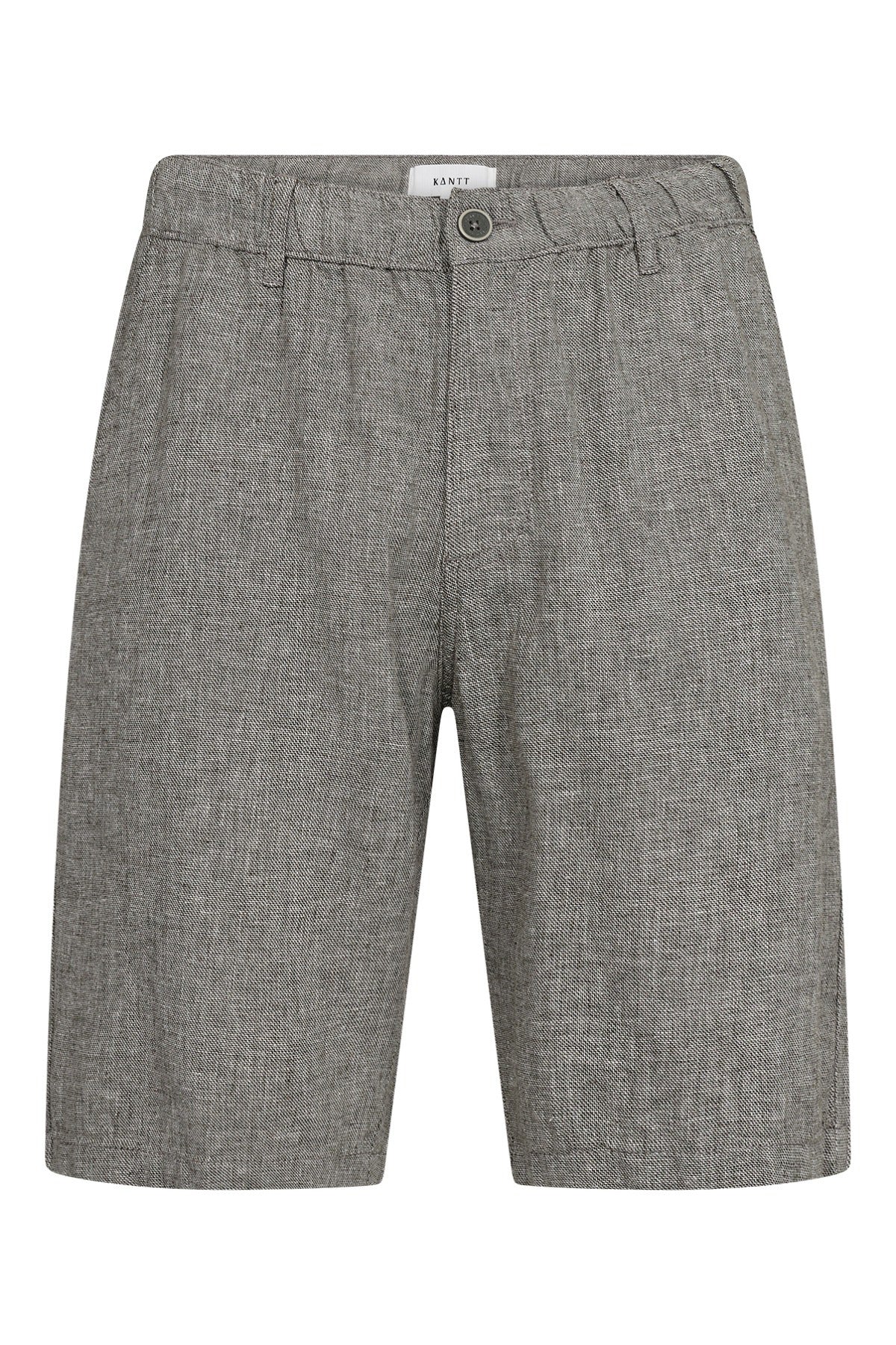 Army grønne hørshorts med knappelukning og elastisk talje, løstsiddende design.