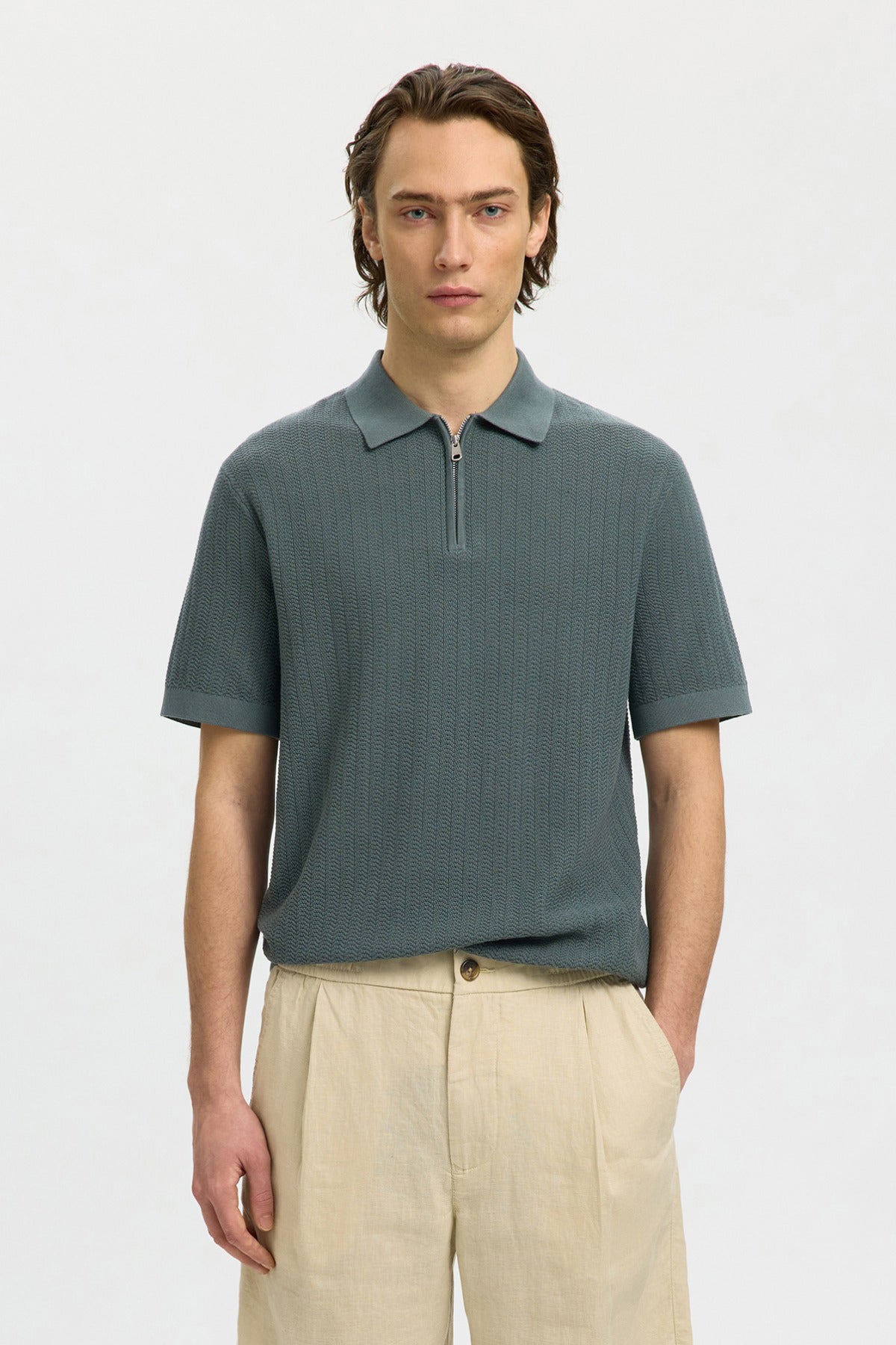 SLHCRAN - Kortærmet strik polo med zip