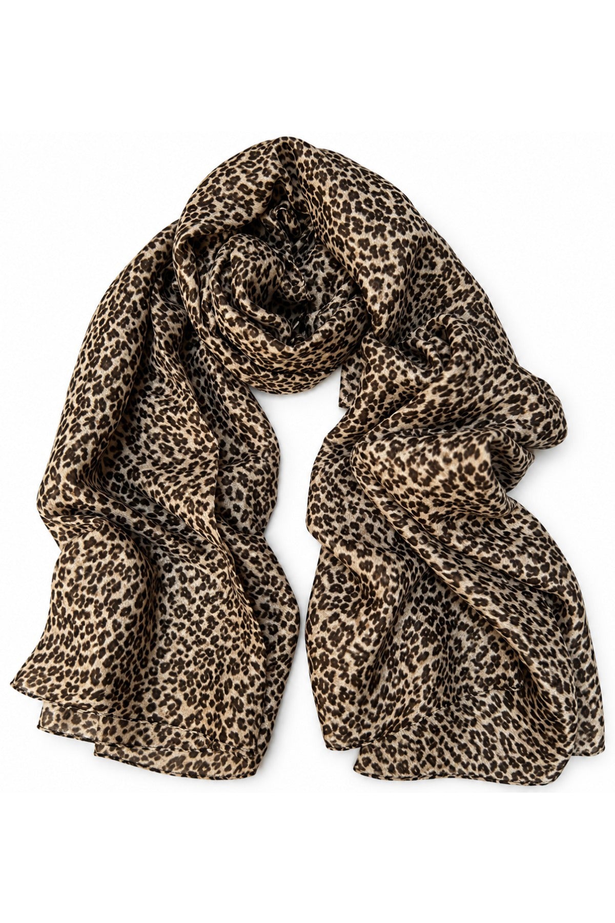 Langt tørklæde med småt leopardprint i viskose