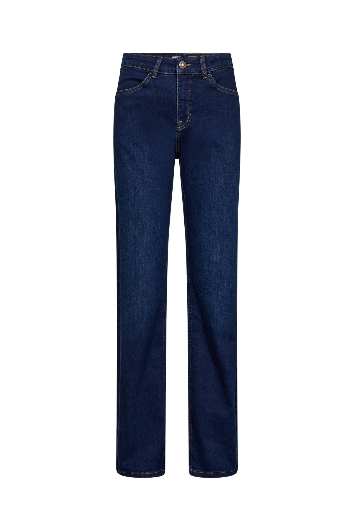 Blå stone strækbare jeans med lige ben og klassisk femlommers design.