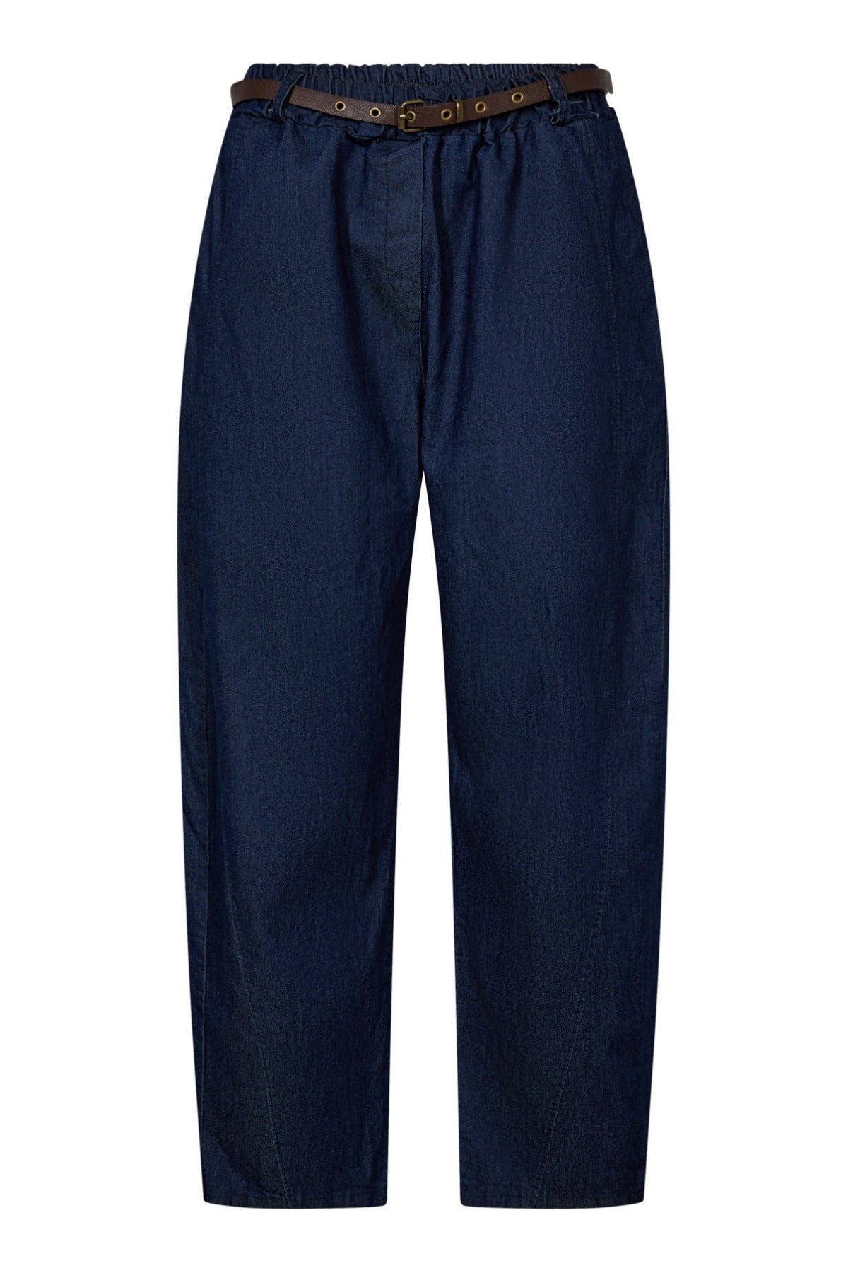Løse denim bukser med elastisk talje og bælte