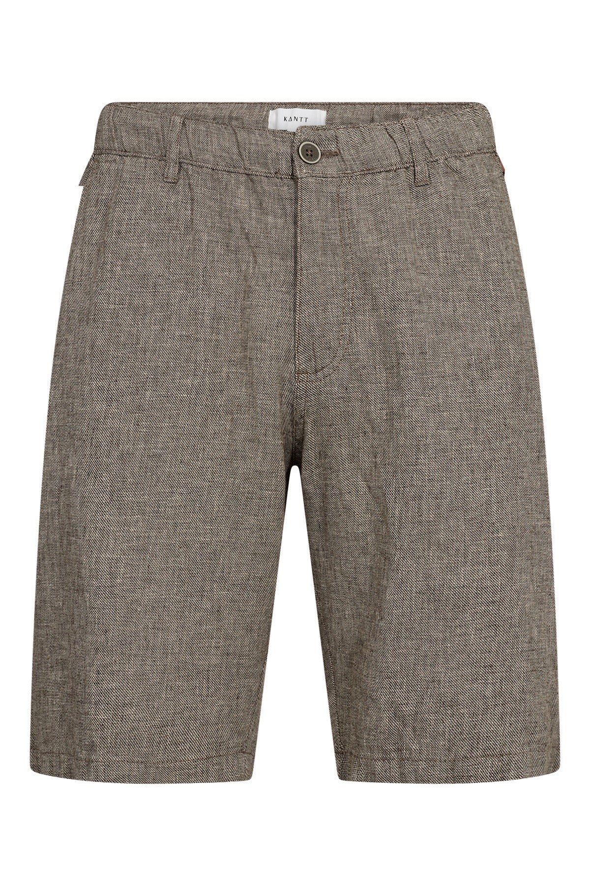 Lette shorts i brunt hørstof med elastisk talje og knaplukning foran.