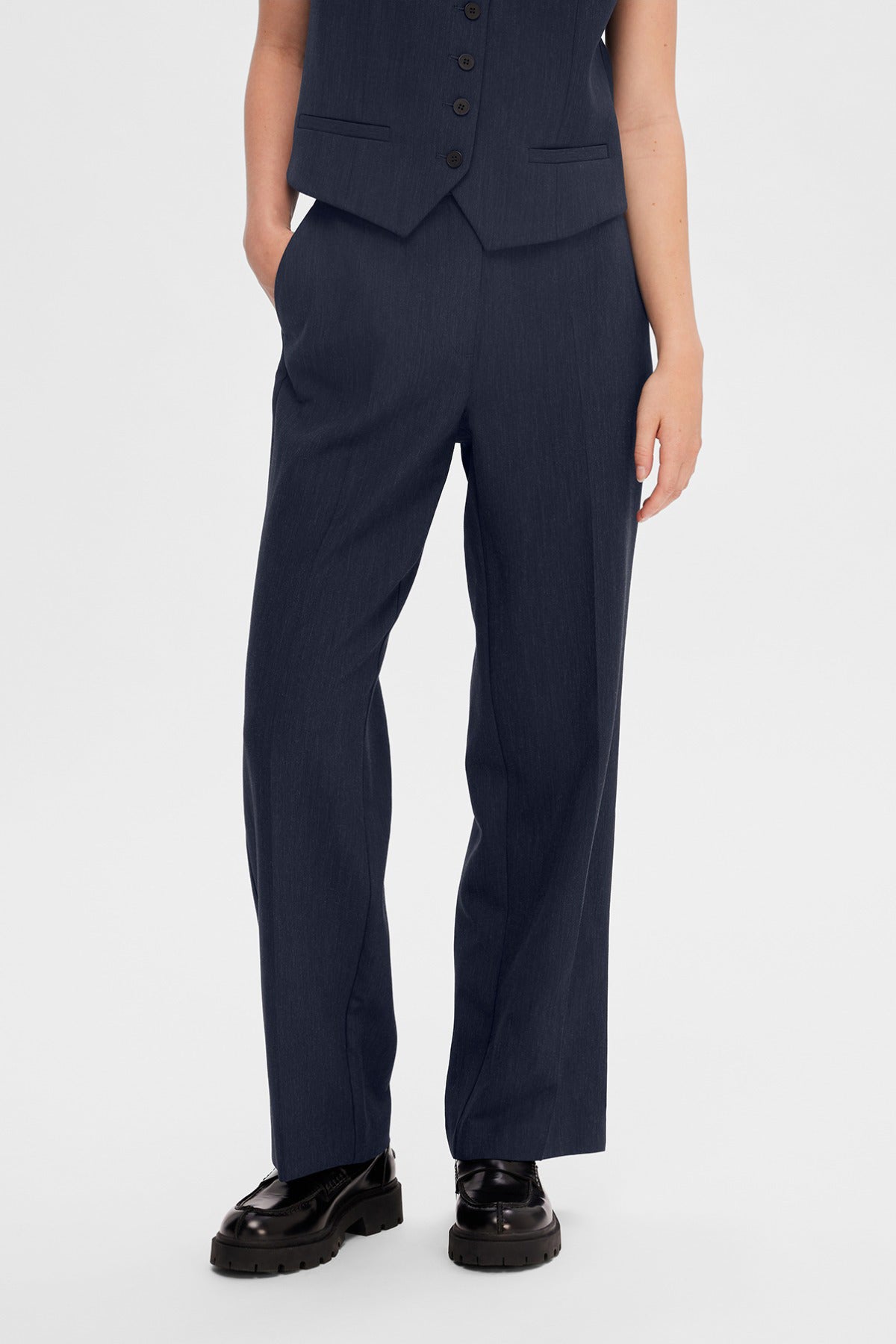 SELECTED FEMME SLFRITA MW WIDE PANT DARK SAP MEL NOOS