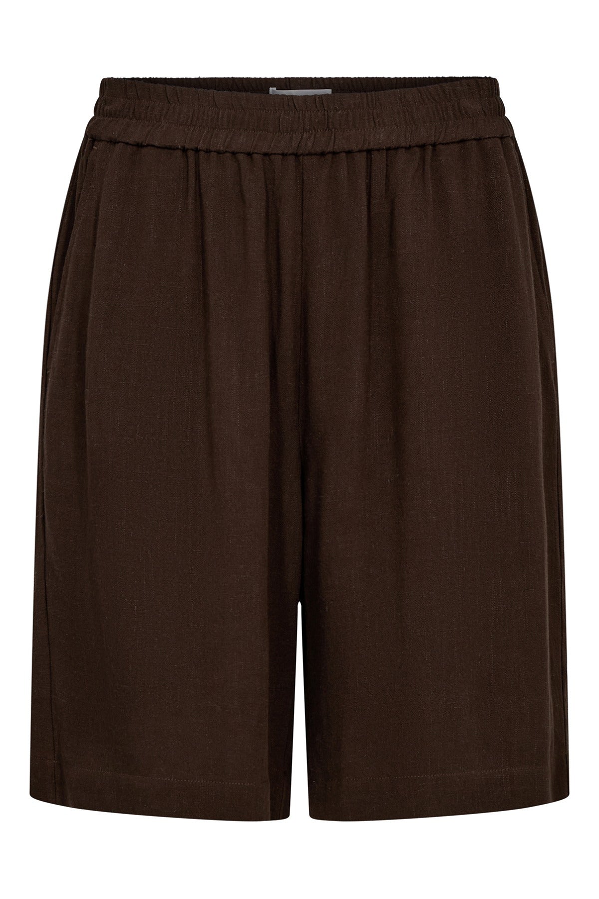 Brune linnedblandede shorts med elastisk linning og løstsiddende design.