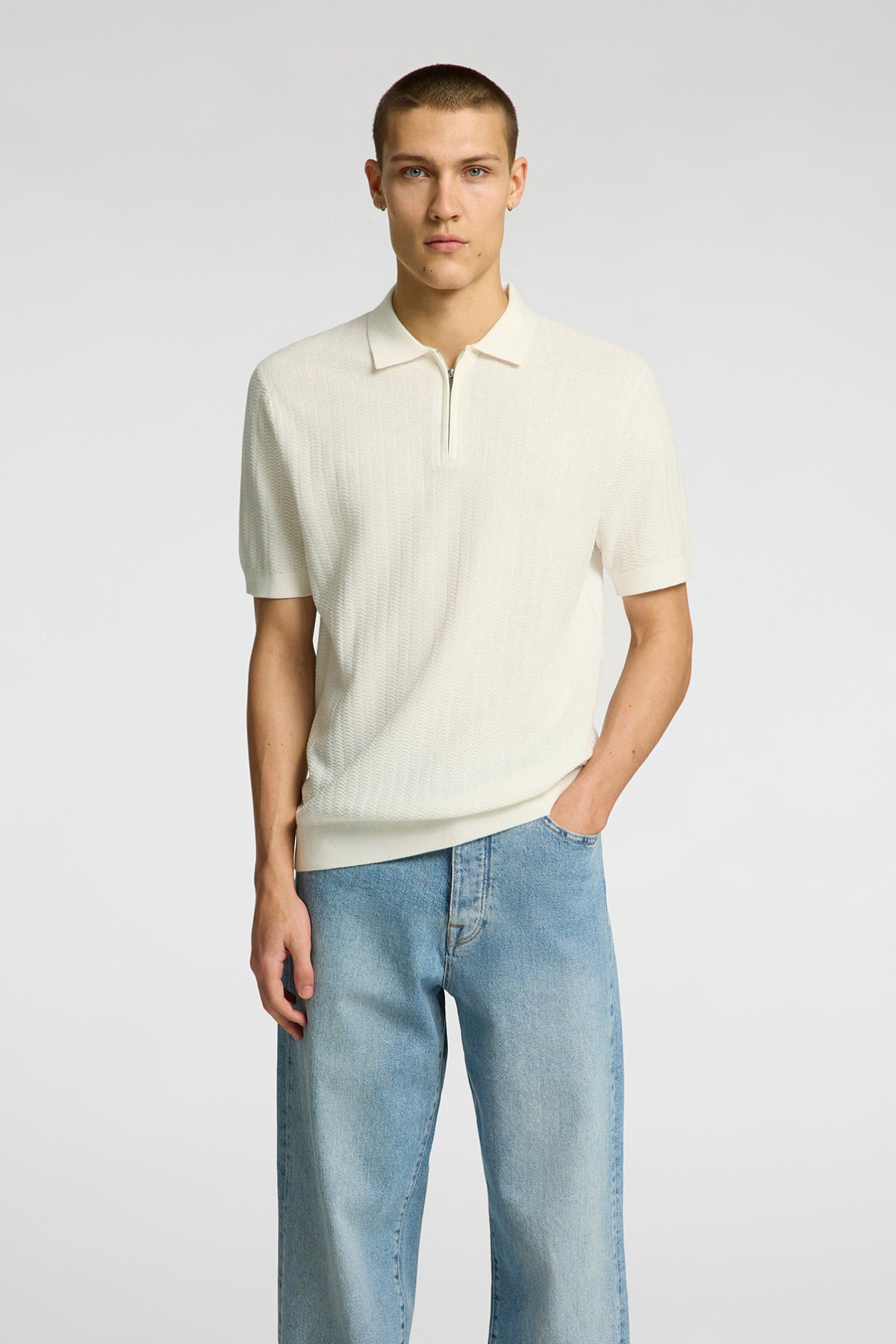 SLHCRAN - Kortærmet strik polo med zip