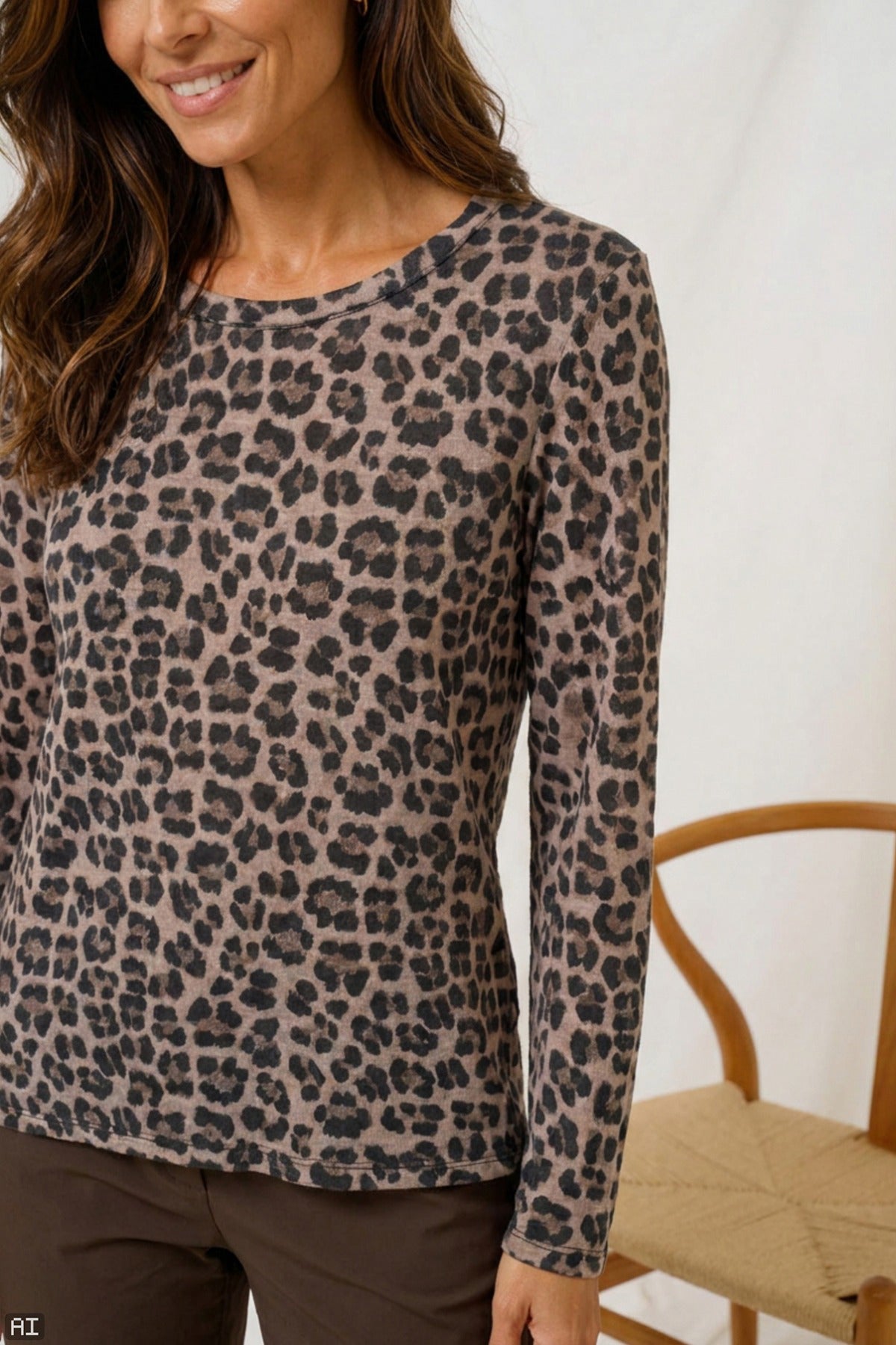 MdcElissa - Langærmet bluse med leopardmønster