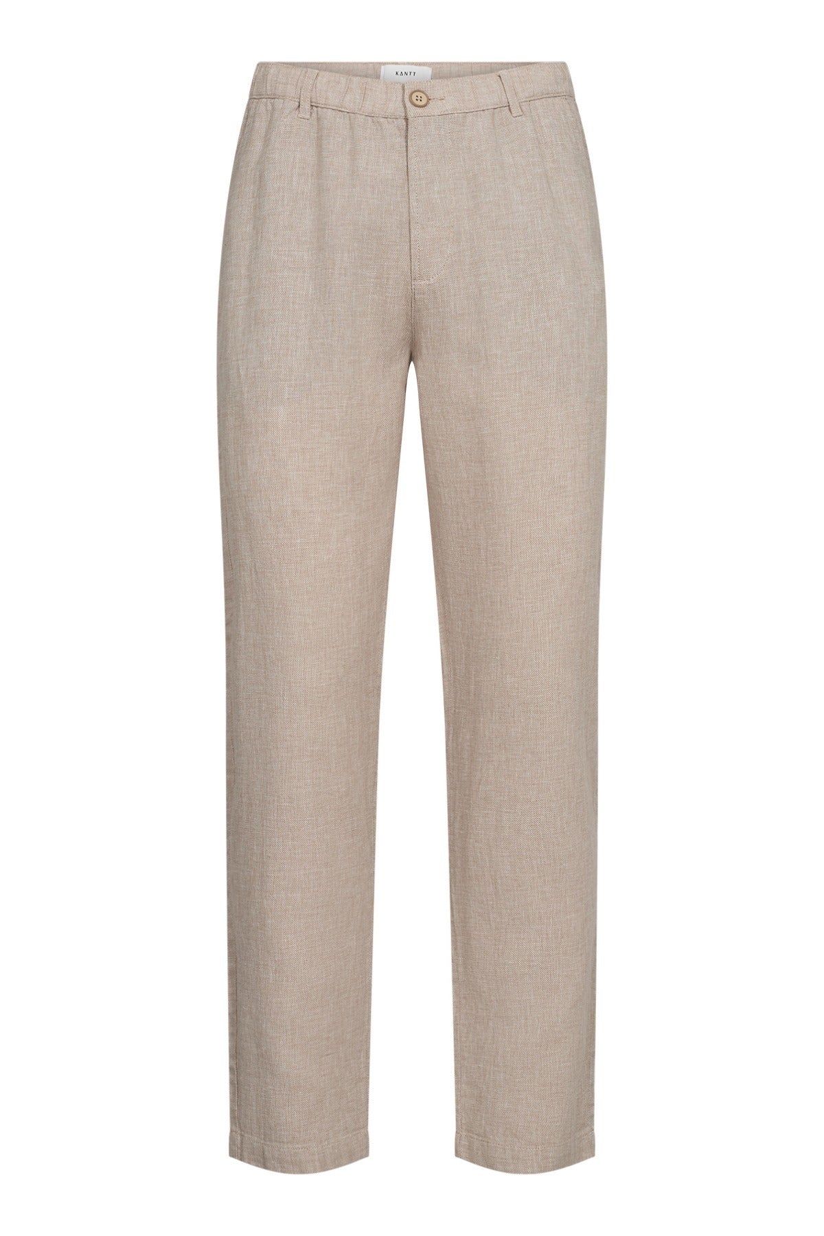 Beige hørbukser i relaxed fit og knappelukning
