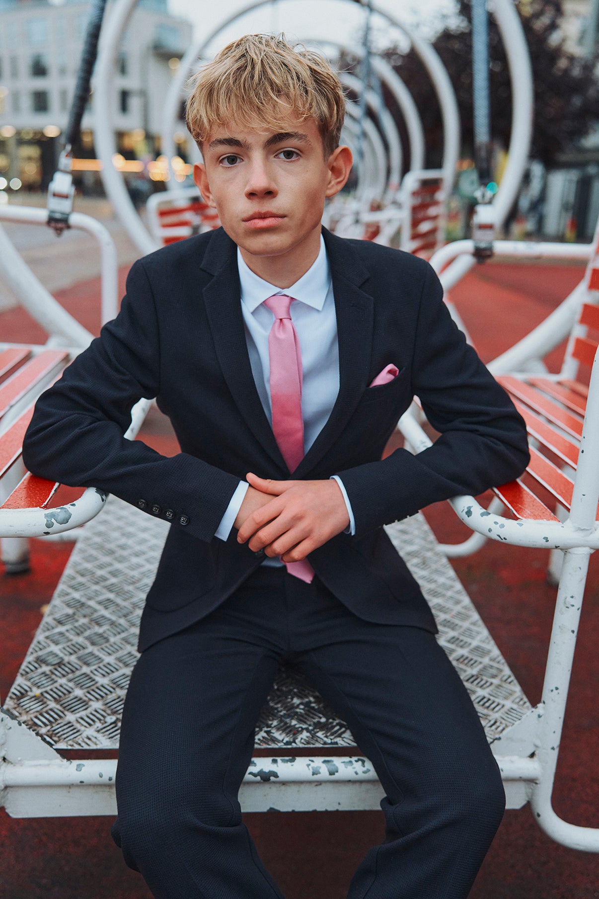Lorenzo junior jakkesæt - Blazer og bukser i struktureret materiale - Sky Captain
