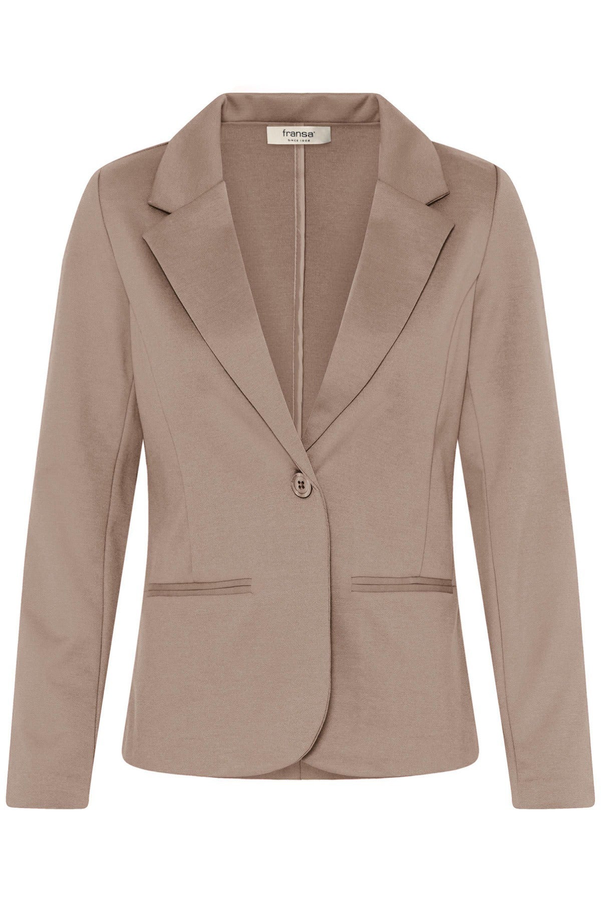 Klassisk dusty olive blazer i regular fit med reverskrave og enkeltstående knaplukning.