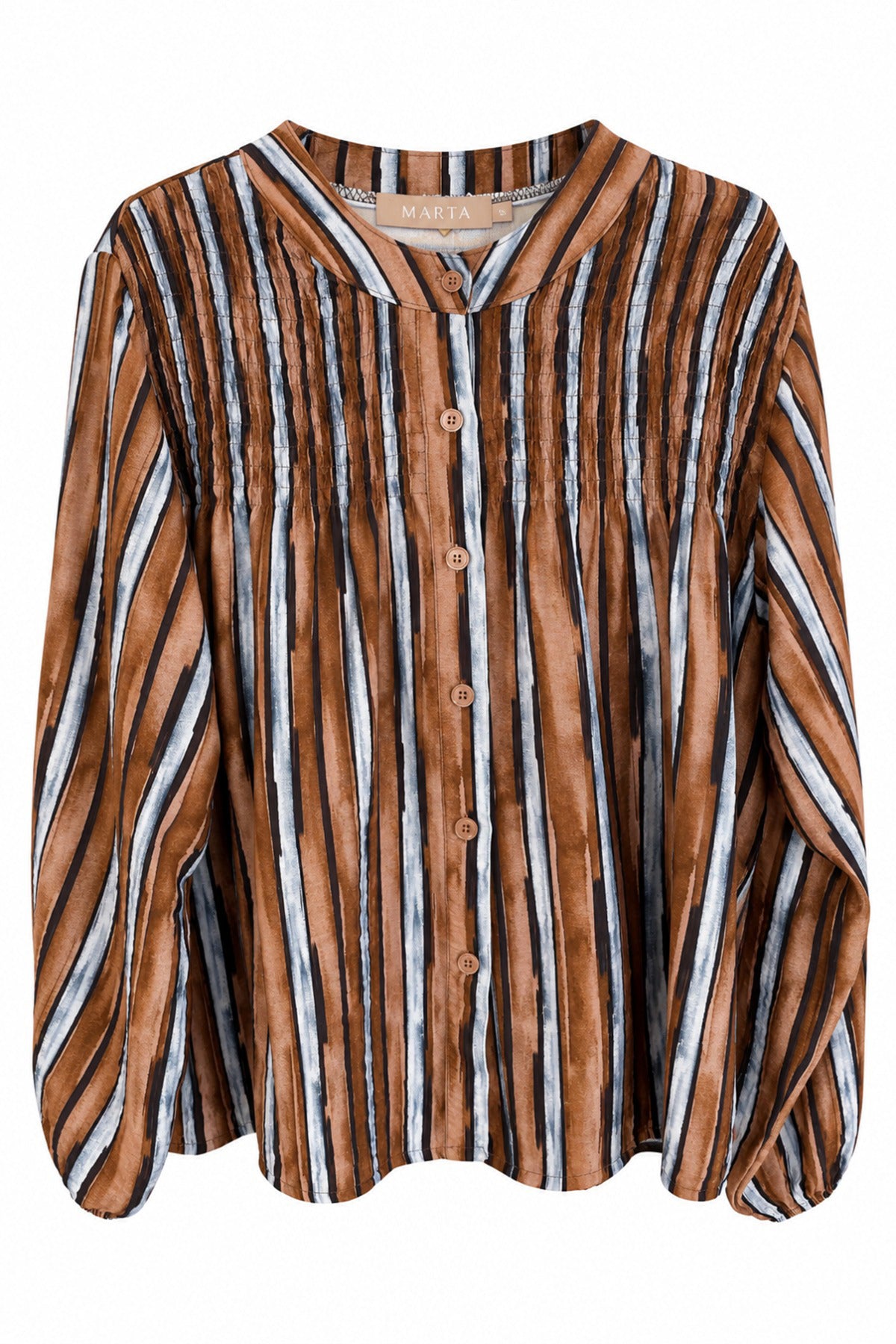 MdcMelora - Stribet bluse med smockdetaljer