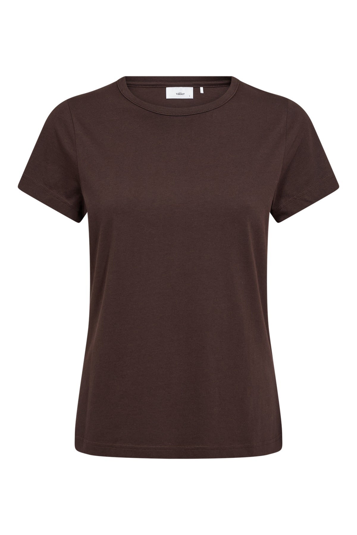 Kortærmet t-shirt i økologisk mørkebrunt bomuld med rund hals.