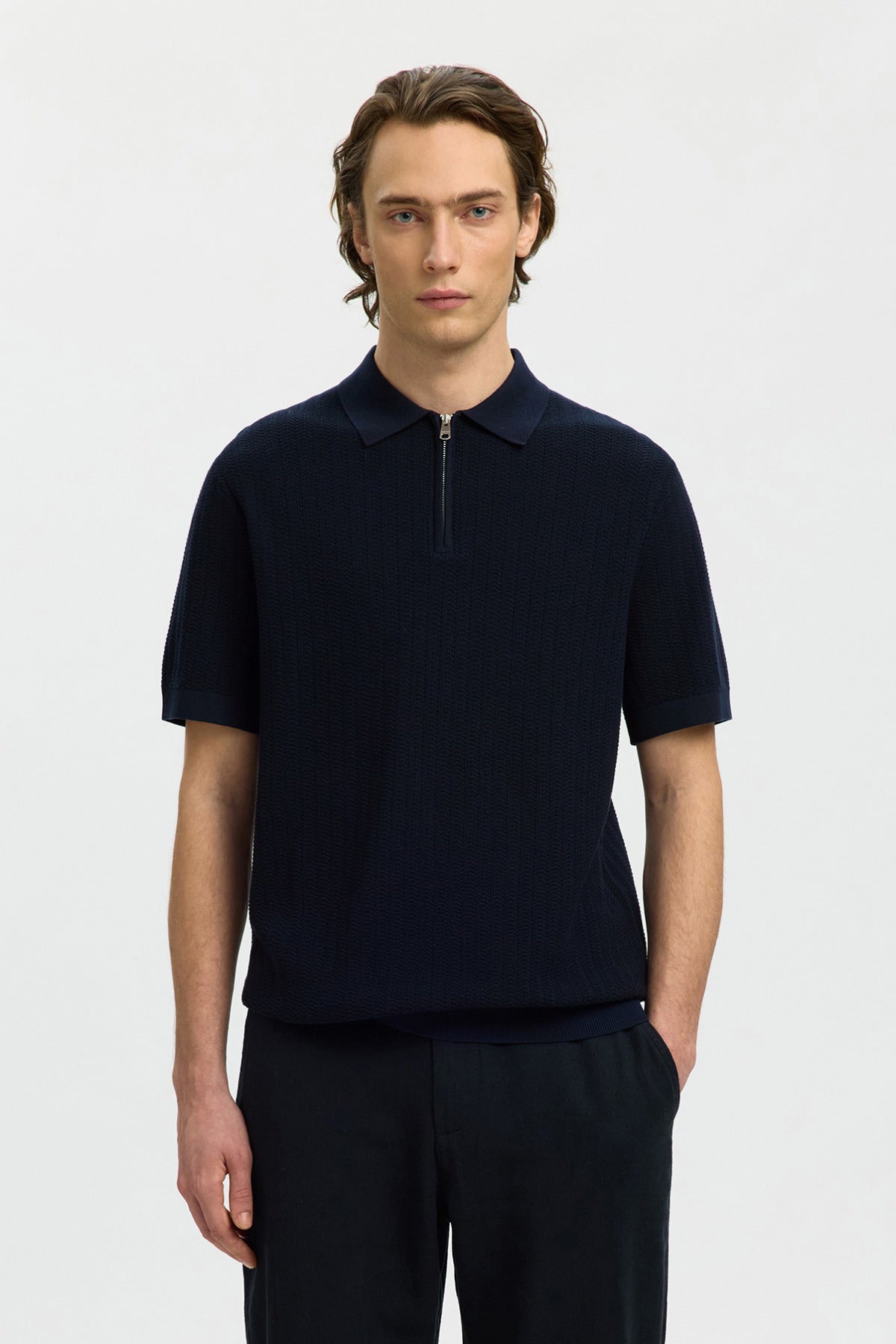 SLHCRAN - Kortærmet strik polo med zip