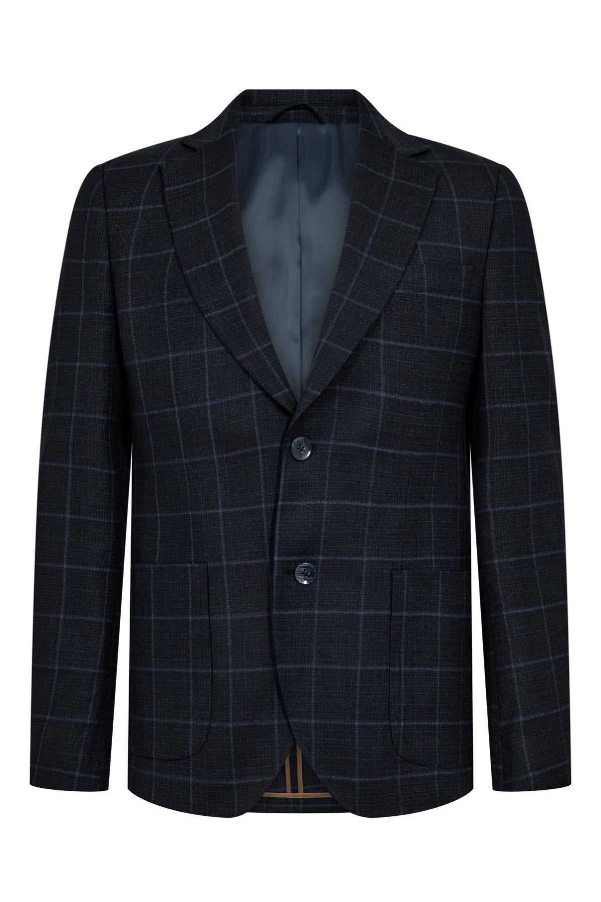 Olly - Mørkeblå uldblazer med ternet mønster