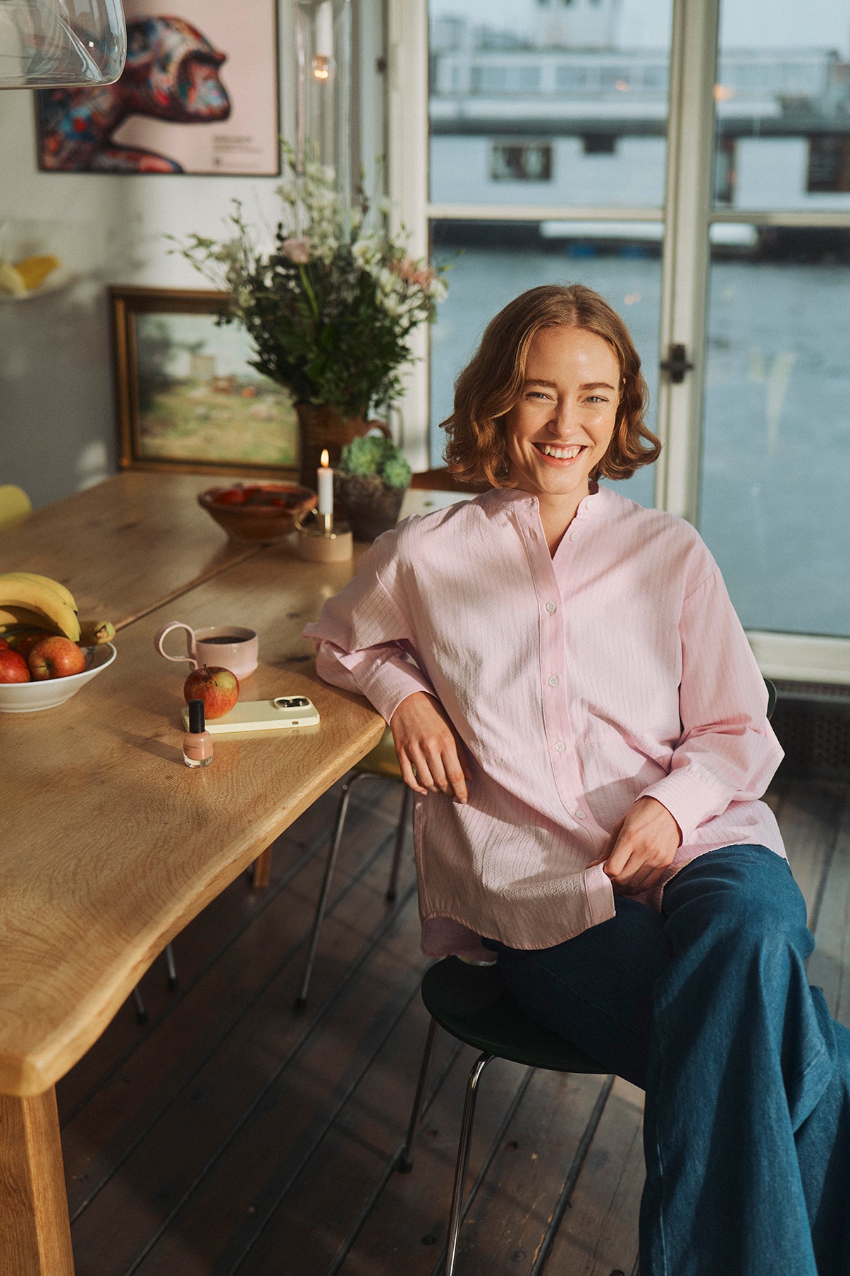 Halli - Stribet skjorte med kinakrave