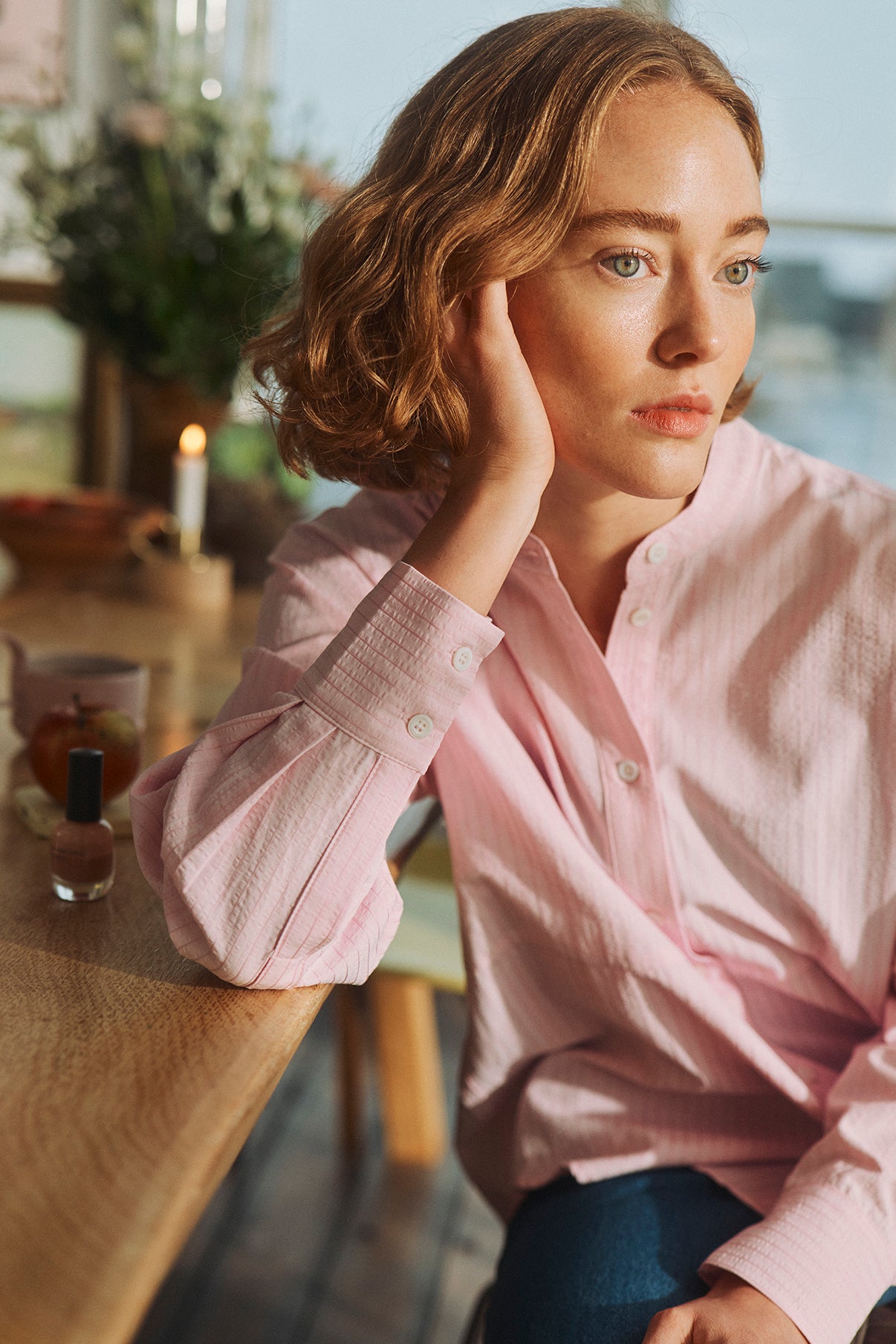 Halli - Stribet skjorte med kinakrave