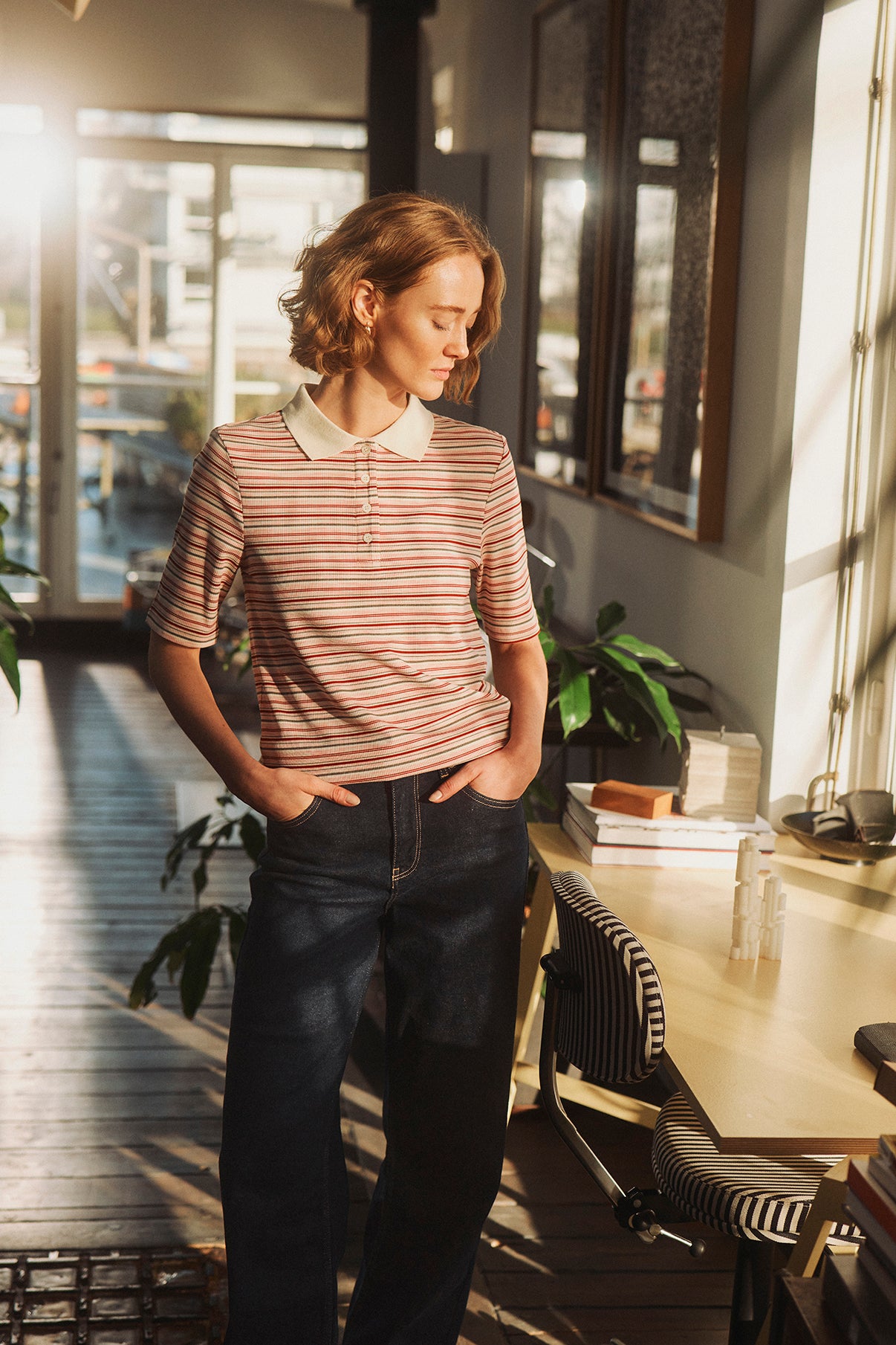 Fija - Stribet polo t-shirt i ribkvalitet