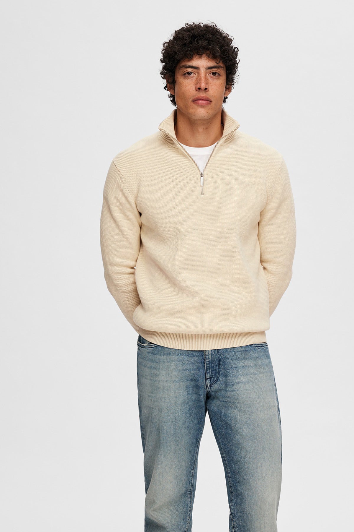 SELECTED HOMME SLHDANE LS KNIT STRUCTURE HALF ZIP NOOS