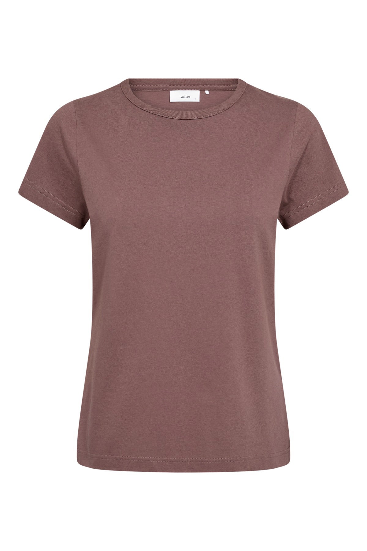 Kortærmet t-shirt i økologisk bomuld i støvet lilla med rund hals.