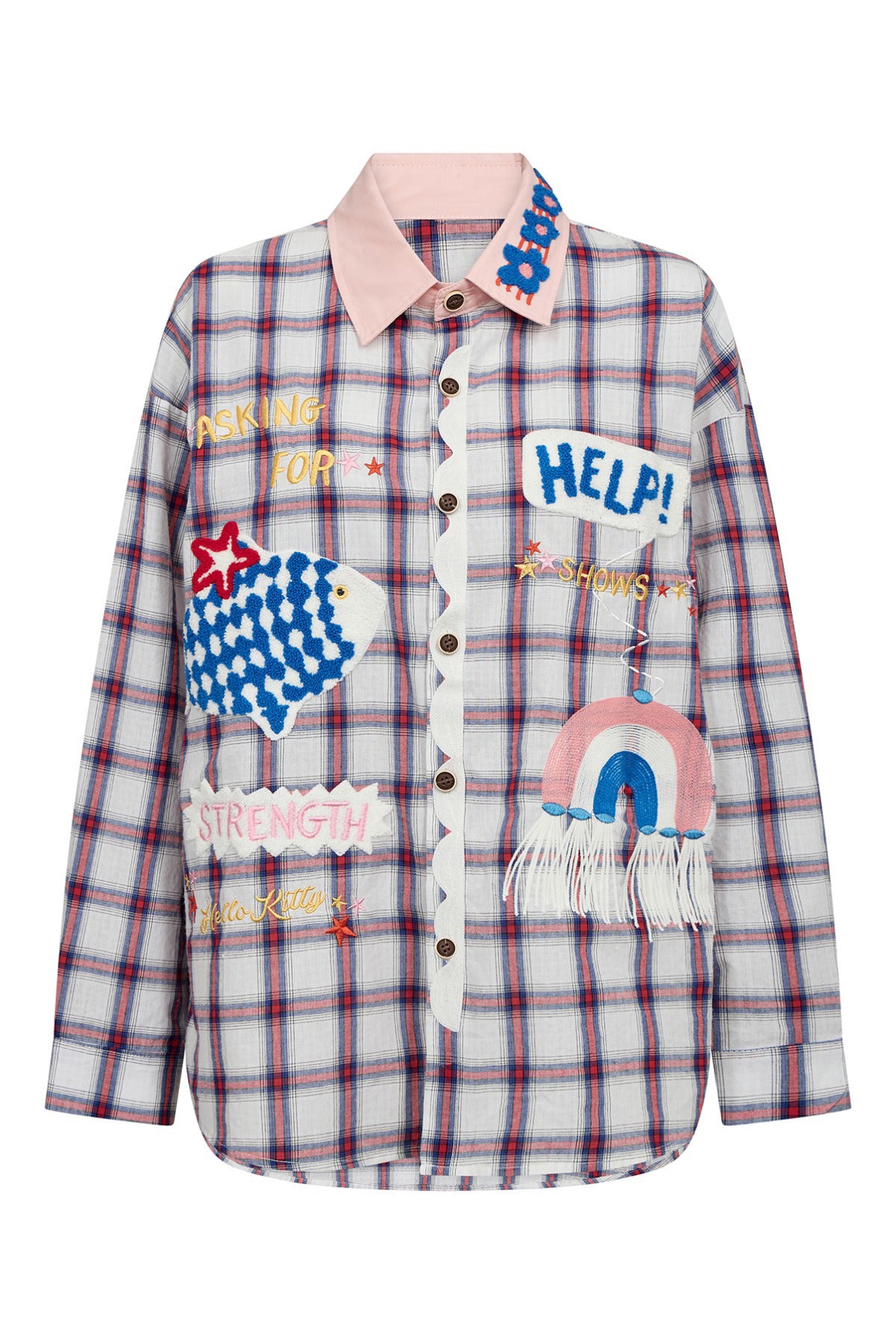 Carla Check - Ternet skjorte med broderet patches